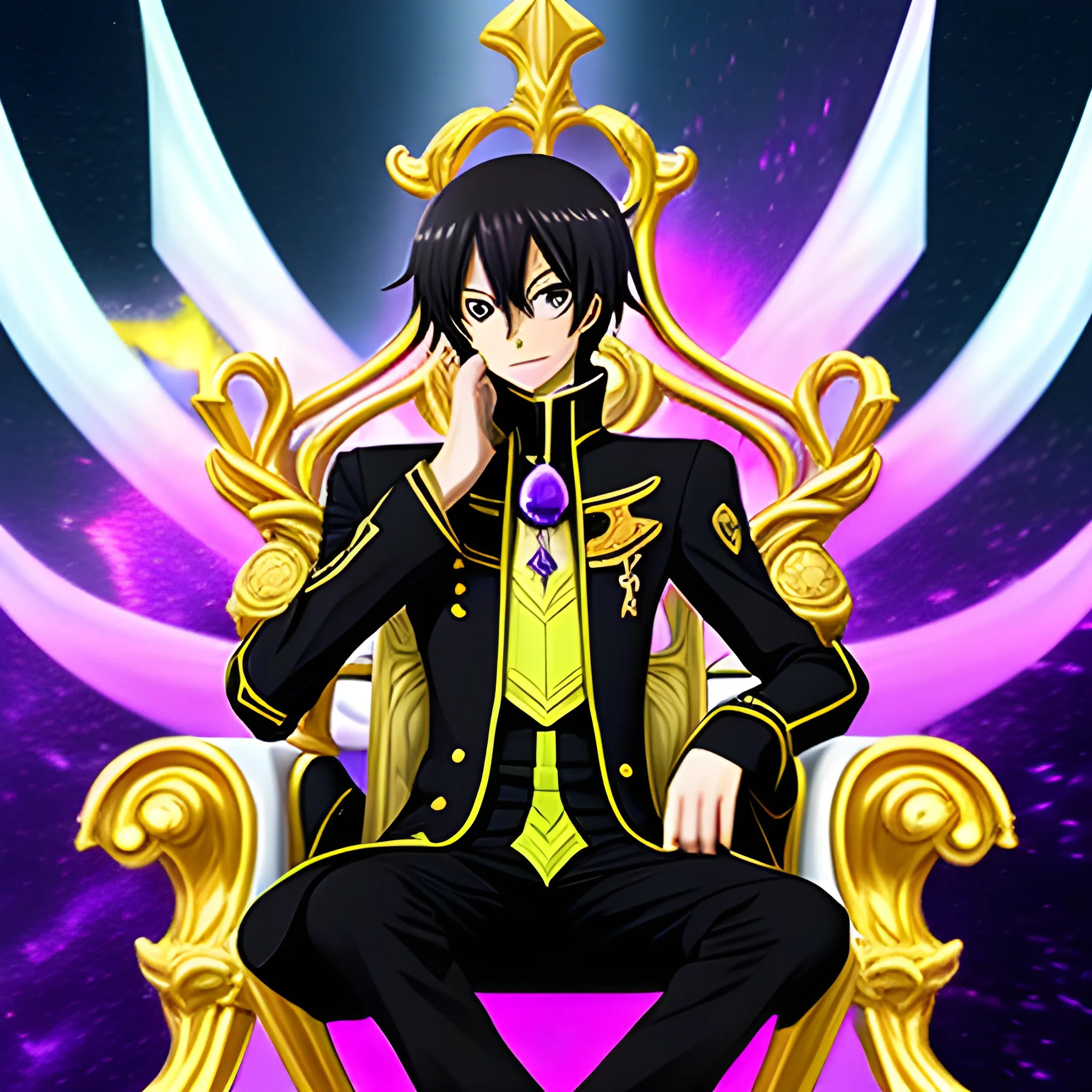 Make a pfp of lelouch sitting on his throne but with cool effects

