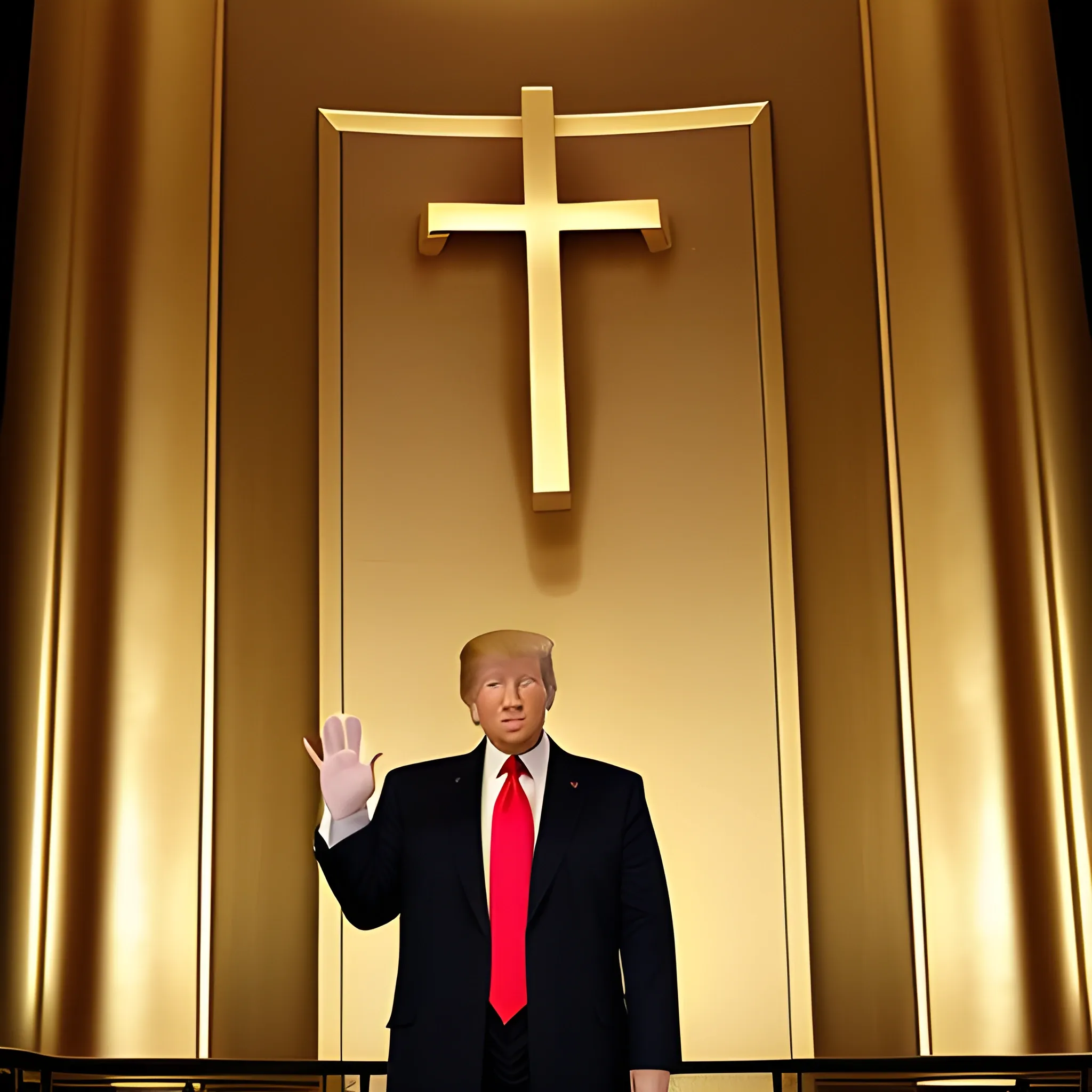 Donald Trump hands raised standing in the holy of holies