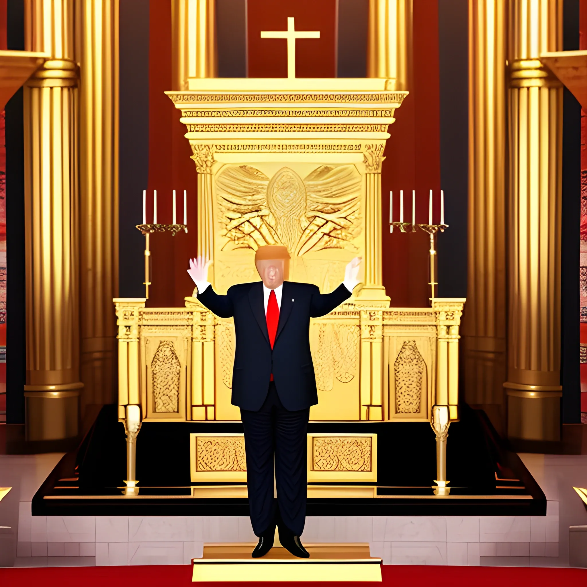 Donald Trump hands raised standing in the holy of holies