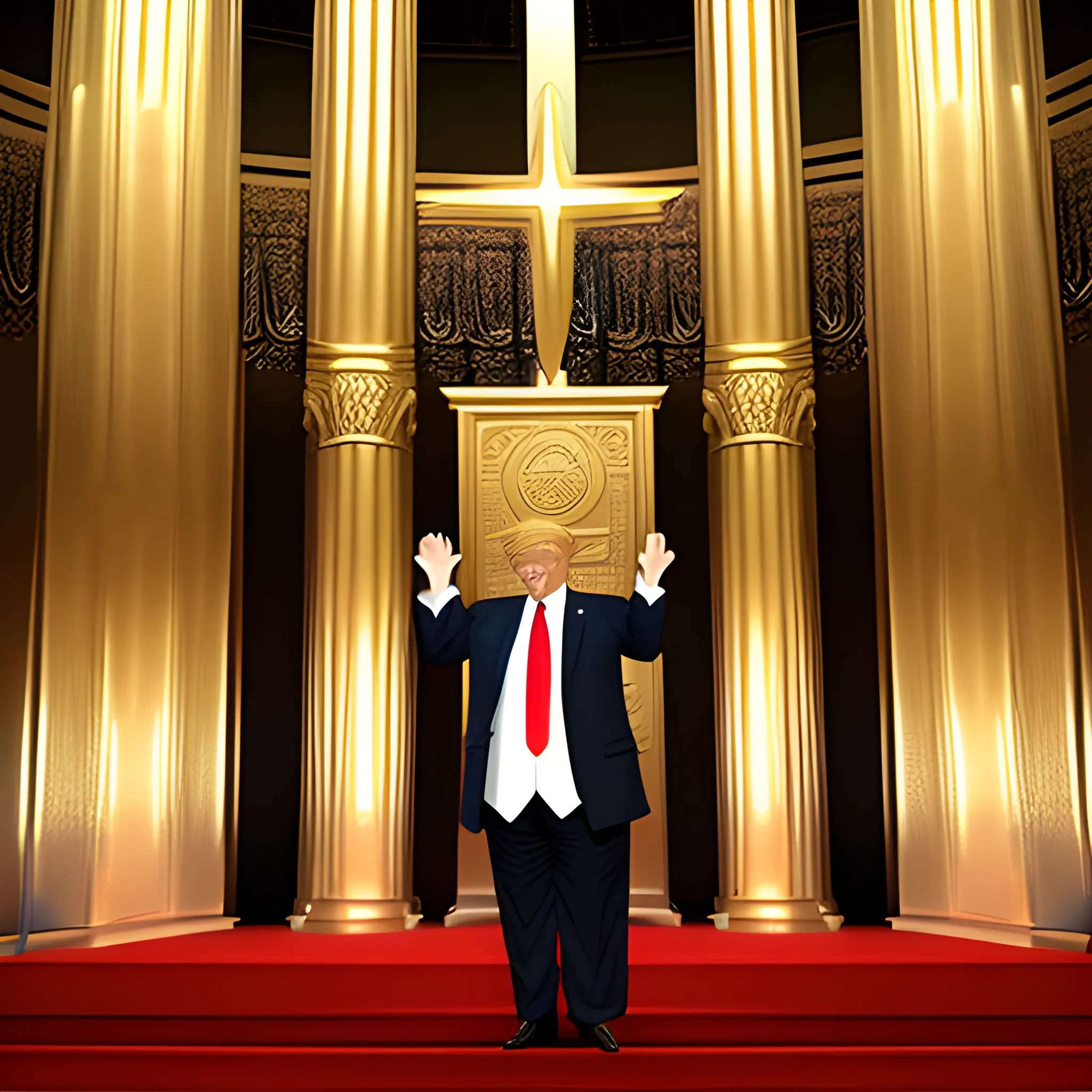 Donald Trump hands raised standing in the holy of holies