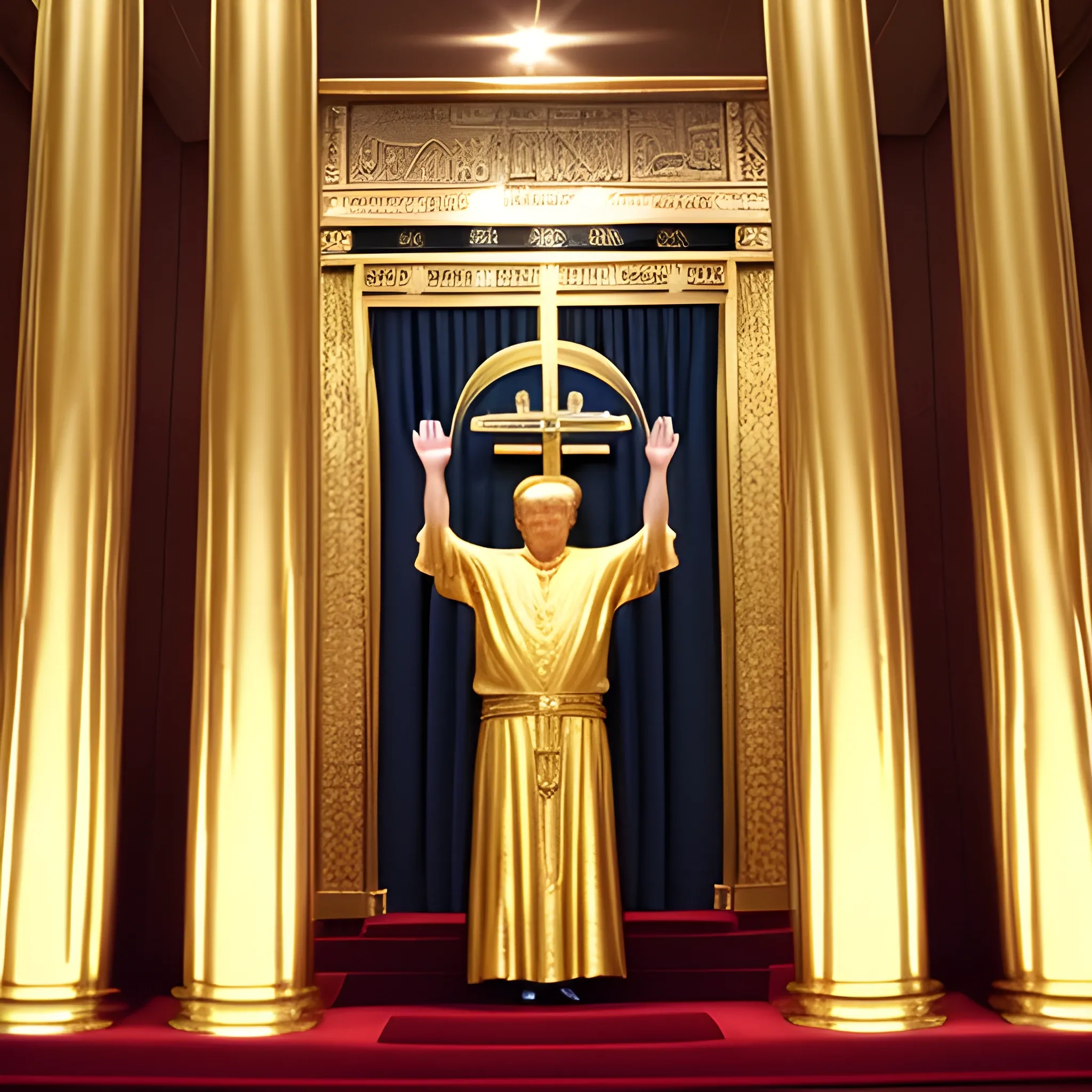 Donald Trump hands raised standing in the holy of holies