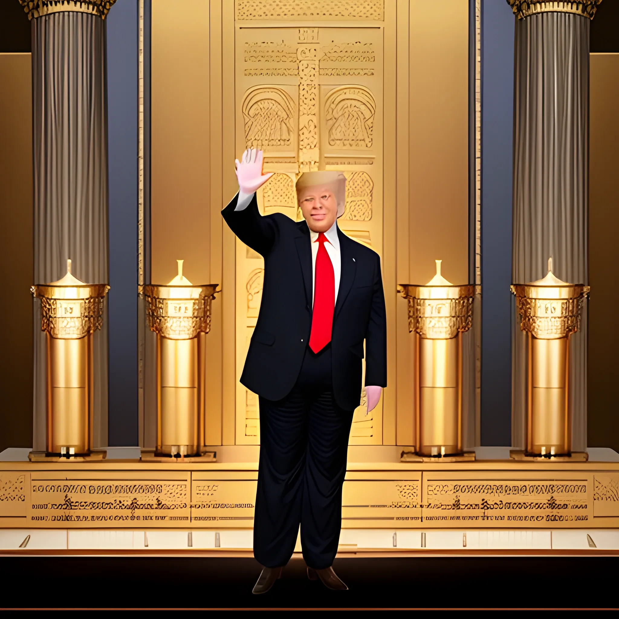 Donald Trump hands raised standing in the holy of holies