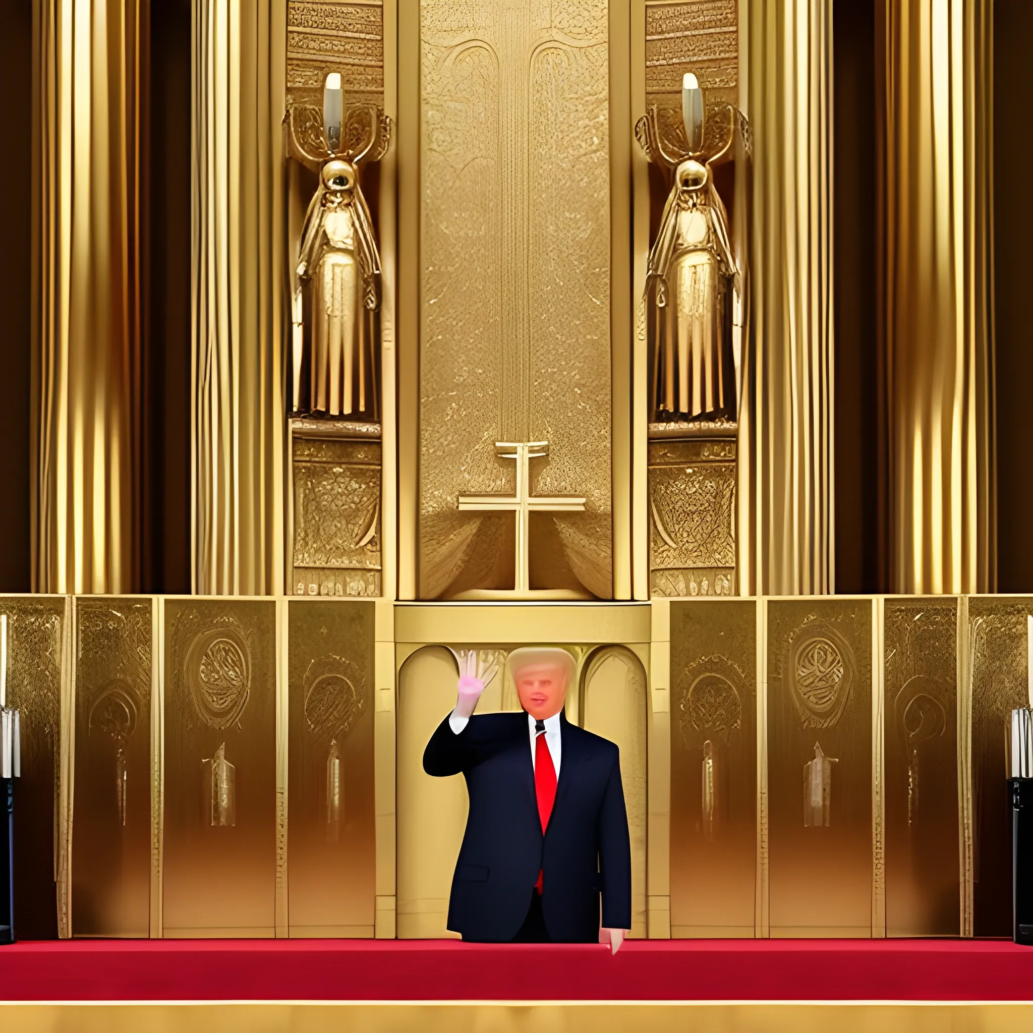 Donald Trump hands raised standing in the holy of holies