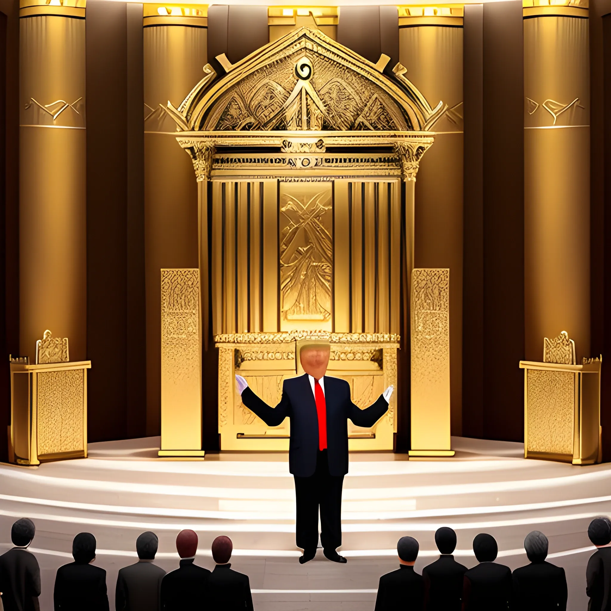 Donald Trump hands raised standing in the holy of holies