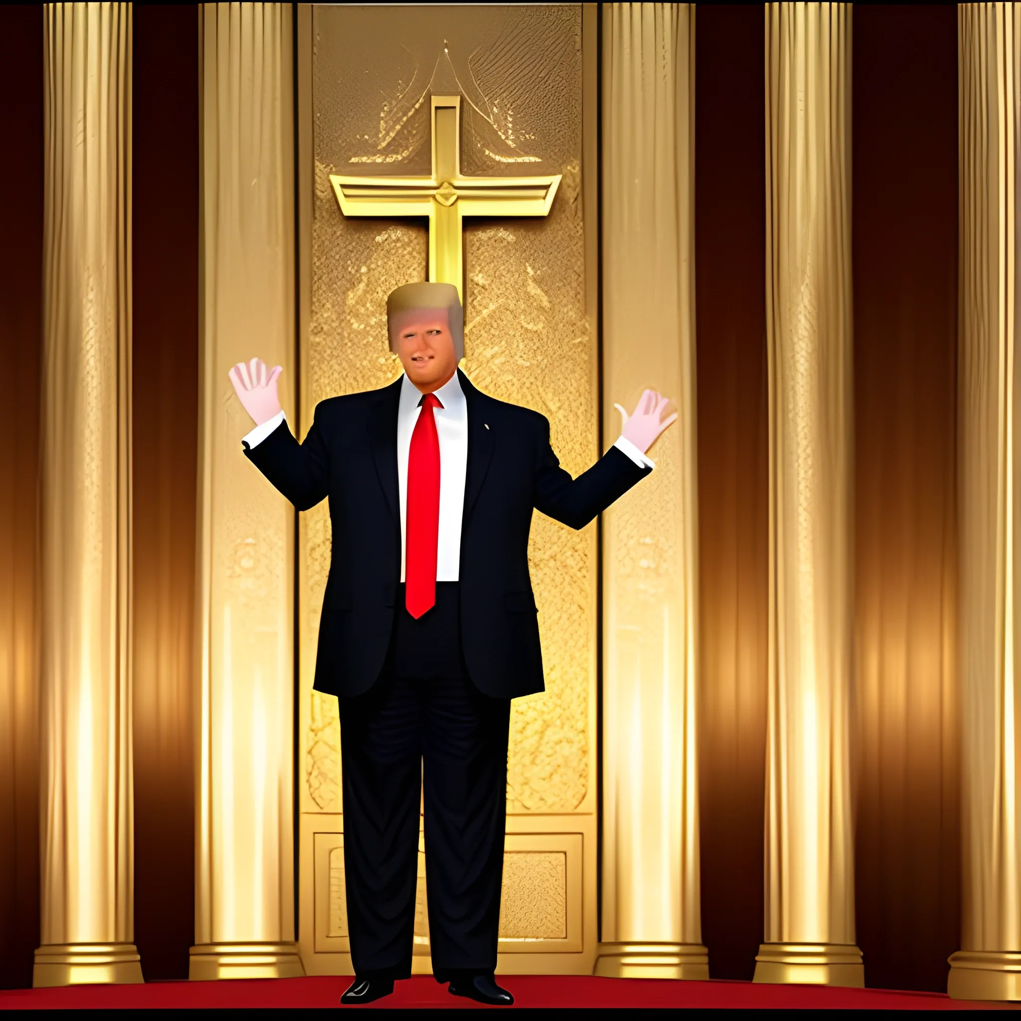 Donald Trump hands raised standing in the holy of holies