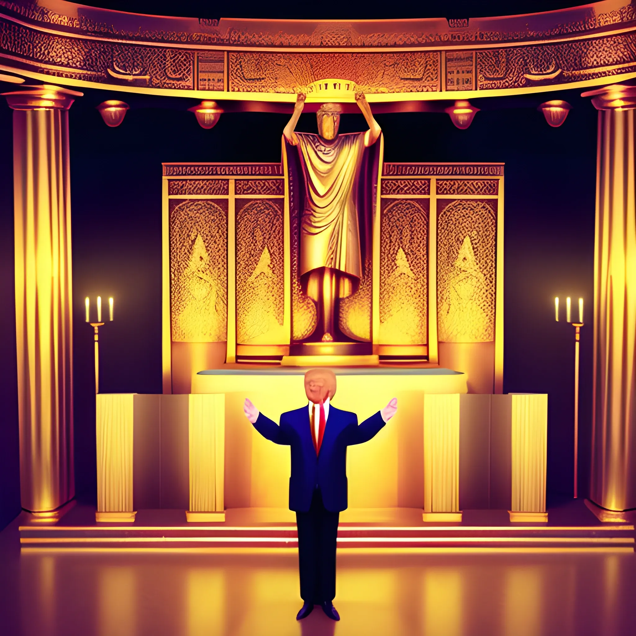 Donald Trump hands raised standing in the holy of holies