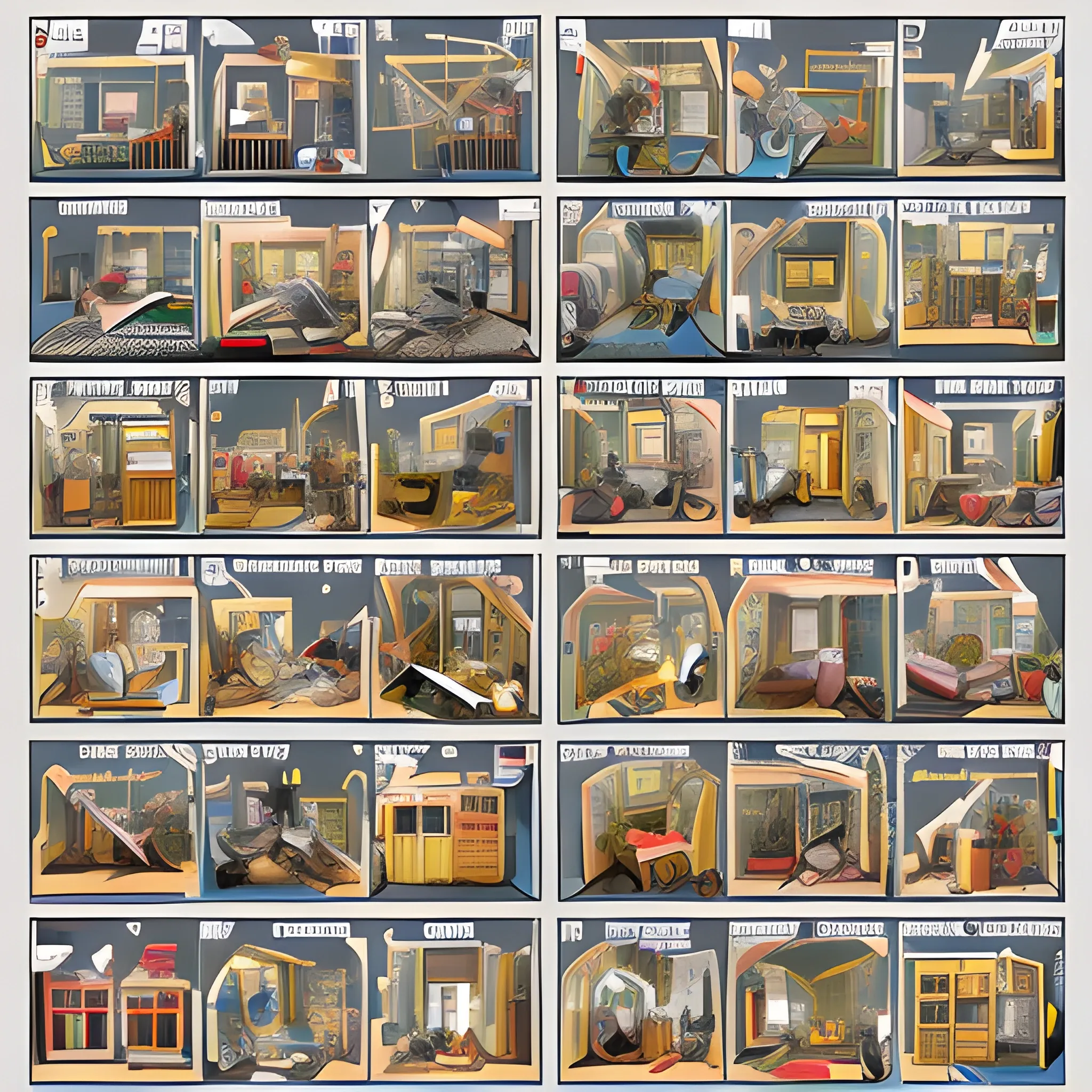 create high regulation 300 dpi(4000*4000)  image of'' nine image, each depicting different scenarios related to repair or construction. Each image is numbered and labeled in what appears to be american. The labels correspond to specific activities, such as soldering, using a saw, working with electrical components, and other hands-on tasks. The detailed and colorful illustrations show people engaged in various practical activities. Overall, it provides a visual guide to different DIY tasks or repairs that one might encounter at home or in a workshop.''