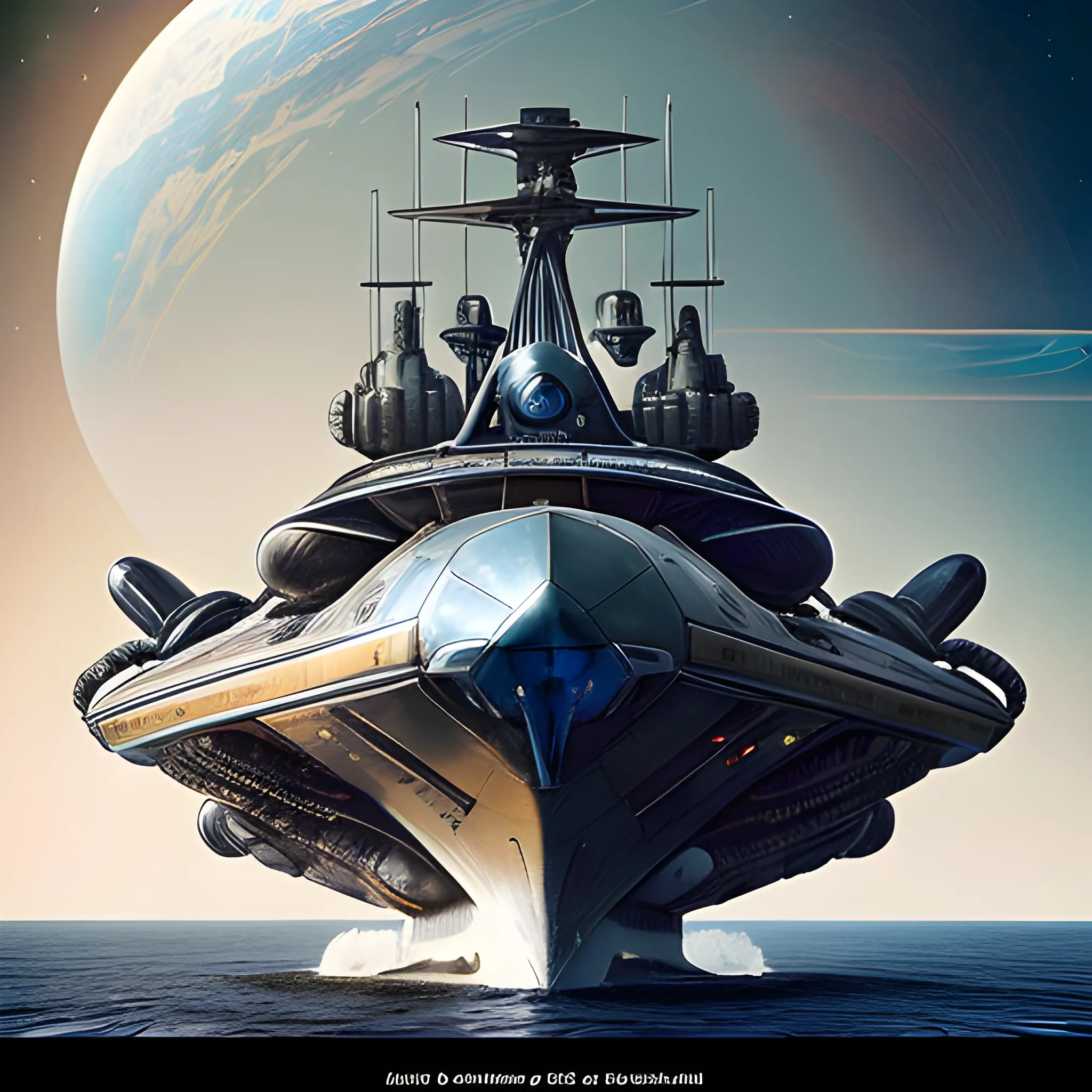 In this awe-inspiring blend of steampunk-inspired and futuristic elements, a unique starship takes center stage, designed by the genius imaginations of Mary Shelley & Tim Burton, & Ridley Scott. The starship is an amalgamation of iconic vehicles from different eras, including a 1980 Lamborghini, a 1960s Shelby Mustang, and a 1974 Winnebago. The ship's journey through the vast expanse near a Saturn-Earth-esque planet is brought to life in stunning 750k UHD.The intricate motherboard forms the backbone of the vessel, culminating in an imposing, frightful, & creepy Bengal Tiger's head is carved into the front. The ship's powerful artillery is visible in the background, while blue crystal diamond bat shaped nacelles adorn the rear. This captivating artwork ,dark fantasy.In this awe-inspiring blend of steampunk-inspired and futuristic elements, a unique starship takes center stage, designed by the genius imaginations of Mary Shelley & & Ridley Scott. The starship is an amalgamation of iconic vehicles from different eras, including a 1980 USA Submarine, a 1960s Shelby Mustang, and a 1974 Winnebago. The ship's journey through the vast expanse near a Saturn-Earth-esque planet is brought to life in stunning 750k UHD.The intricate motherboard forms the backbone of the vessel, culminating in an imposing, frightful, & creepy Bengal Tiger's head is carved into the front. The ship's powerful artillery is visible in the background, while blue crystal diamond tiger tail shaped nacelles adorn the rear.