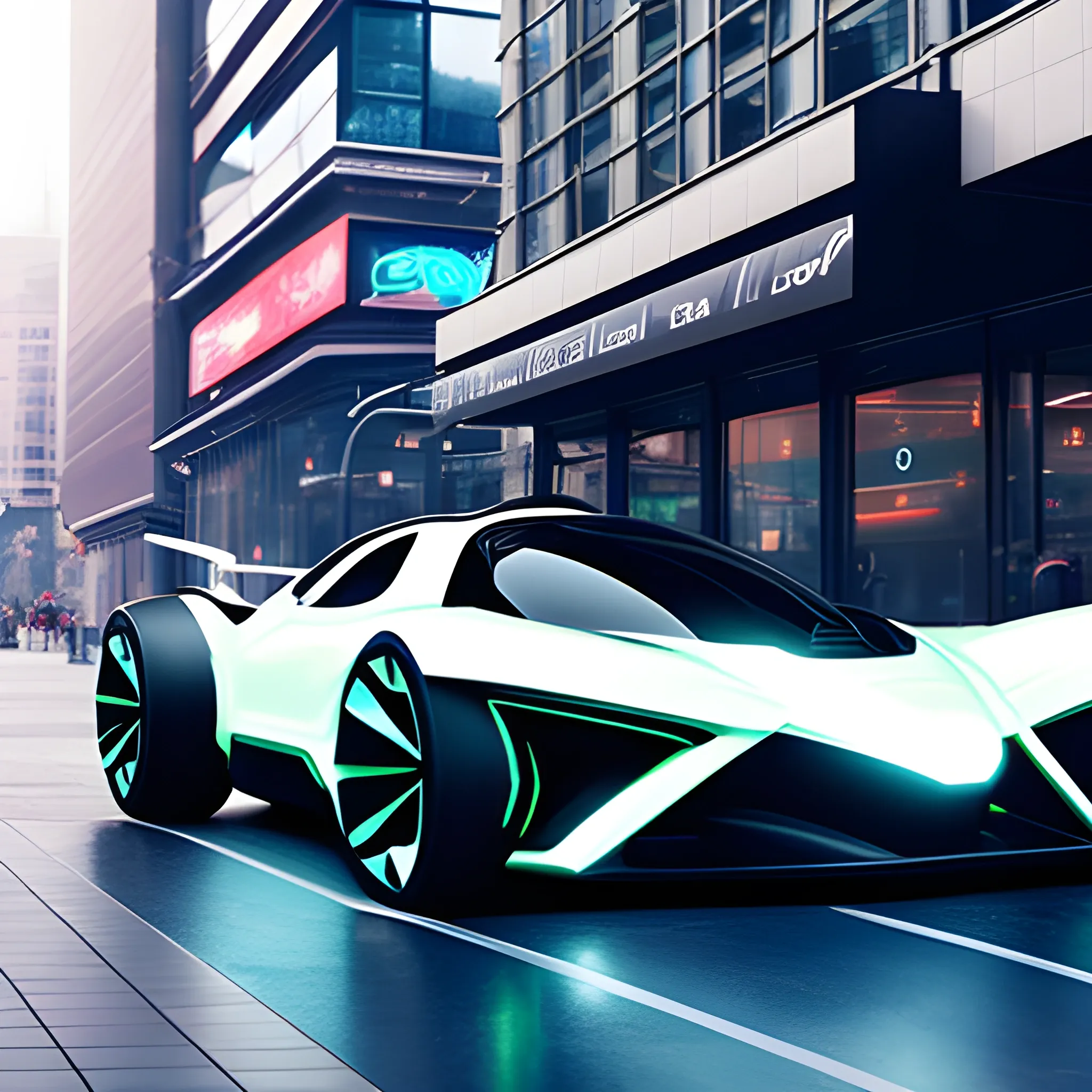 Futuristic concept sport car along the city street