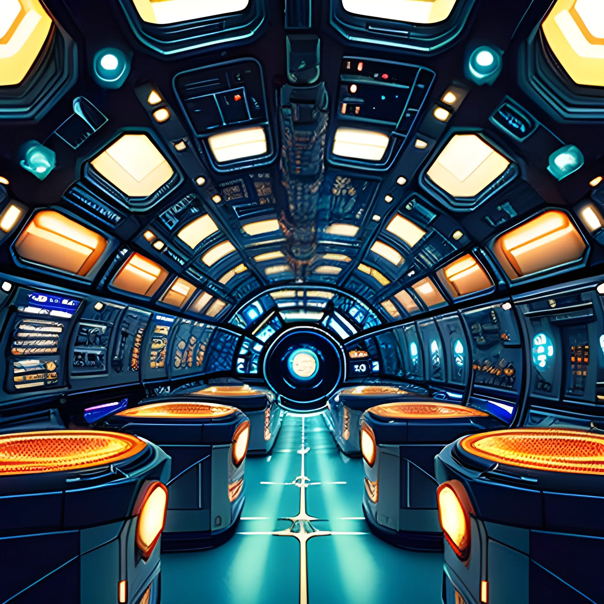 A cinematic, 3D render of a futuristic space station, inspired by J. Michael Straczynski, H.G. Wells, Stanley Kubrick, and Norman Rockwell. The colossal factory shipyard is shaped like Deep Space 9, but dwarfs Babylon 5 in size. It features a perfect amalgamation of dark beach orange and metallic accents, standing out against the blackness of space. In the background, vibrant stars, a nebula, and a comet swirl together, creating a captivating visual experience.
(((The space station is massively bigger than Babylon 5, but in the shape of Deep Space 9))). (((The space station has 6 O'Neal Class space stations off in 5 directions, & 1 down the middle))).There are hundreds of starships going to & fro, from the station, at any hour of the day. This station is a nod, to J. Michael Straczynski, H.G. Wells, Stanley Kubrick, & Norman Rockwell.
The space station is surrounded by hundreds of starships, constantly moving to and fro, highlighting the bustling activity in this breathtaking scene. The architecture and design elements, such as vibrant glass, crystal, and diamond accents, add to the overall realism and immersive atmosphere.