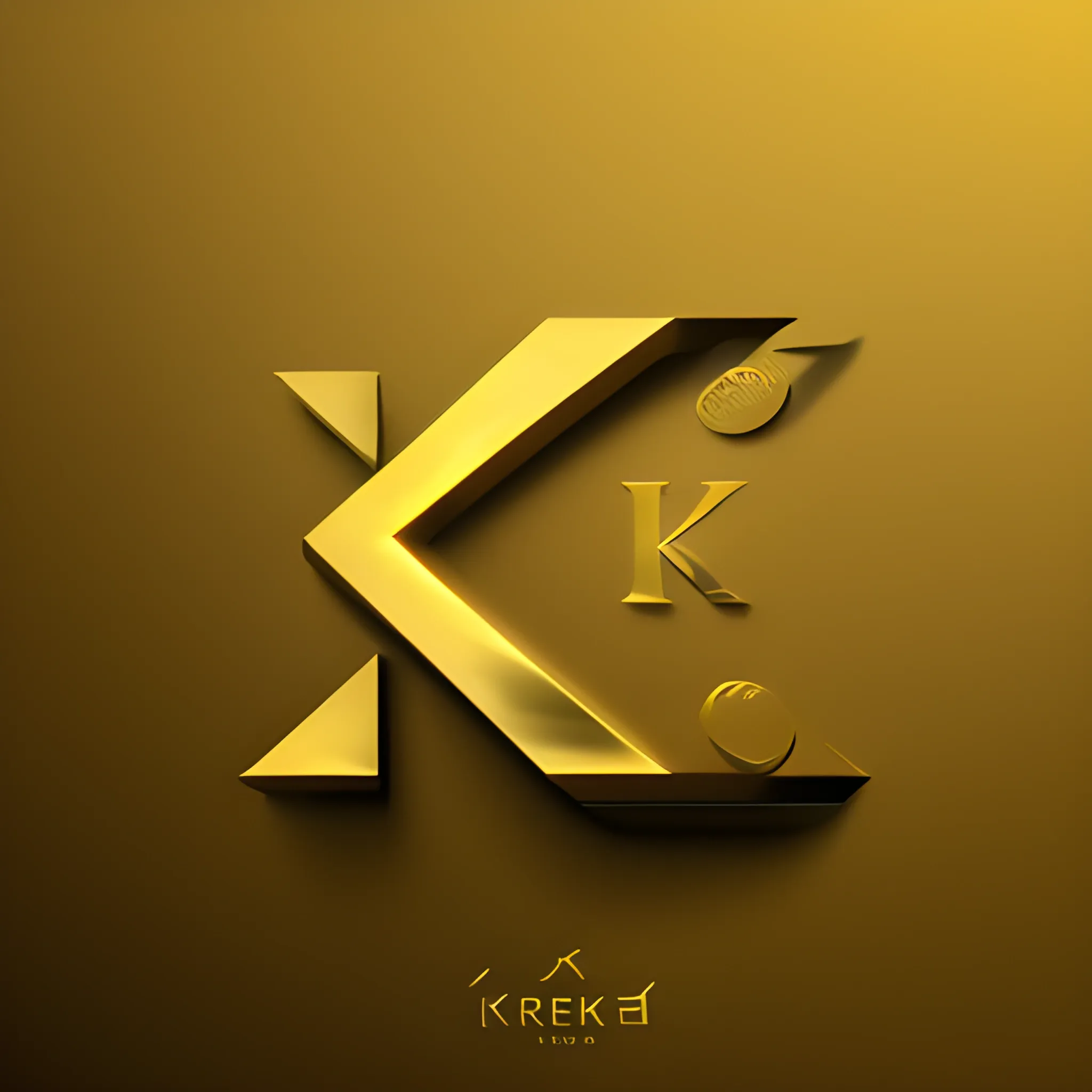 gold logo with letters "KREK3R" text, high quality, sleek and modern, metallic texture, dramatic lighting, professional rendering, luxury vibes, elegant design, minimalistic, premium feel