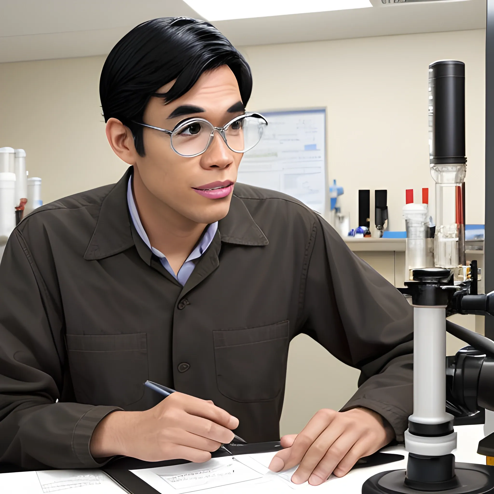 Create a science guy. He's a black-haired slightly-light-brown Filipino.