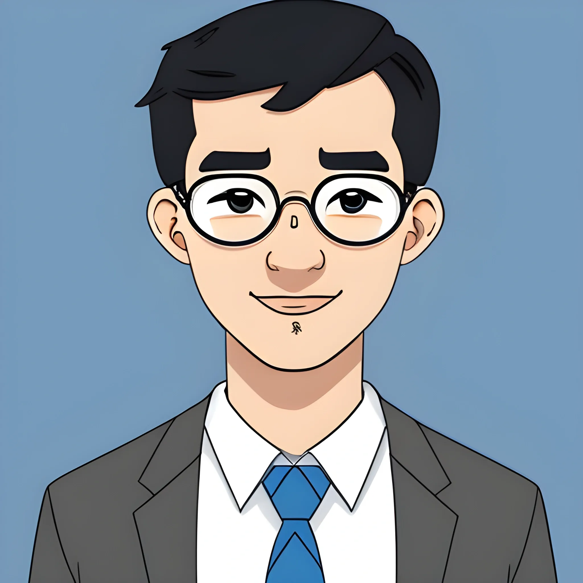 Create a science guy. It's a profile picture for a social influencer-scientist. He's a black-haired slightly-light-brown Filipino. Make him wear a white long-sleeve buttoned shirt with a blue striped necktie. Don't make the background boring. Cartoon.