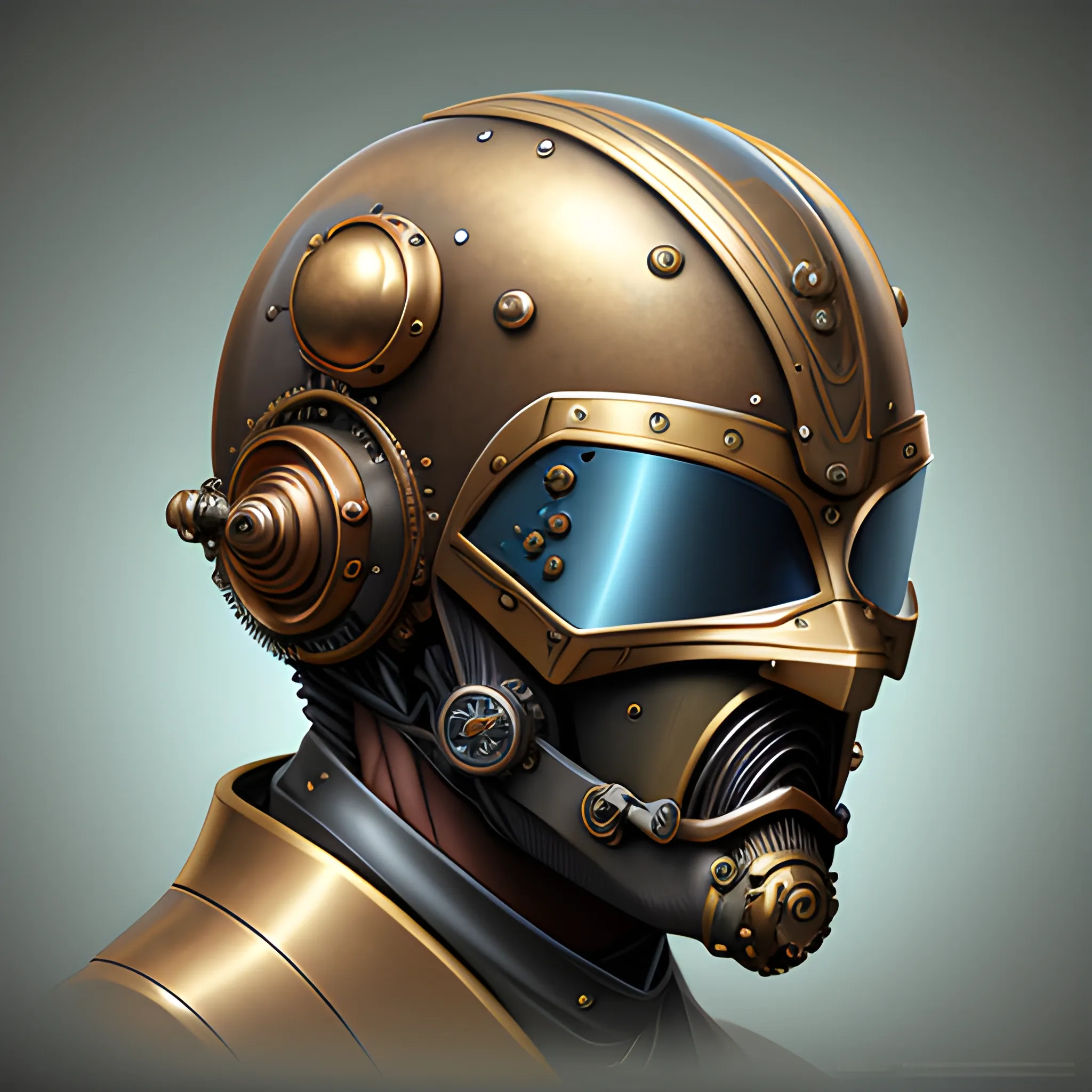 steampunk helmet fantasy art mask robot ninja stylized digital illustration sharp focus, elegant intricate digital painting artstation concept art global illumination ray tracing advanced technology chaykin howard and campionpascale and cooke darwyn and davis jack