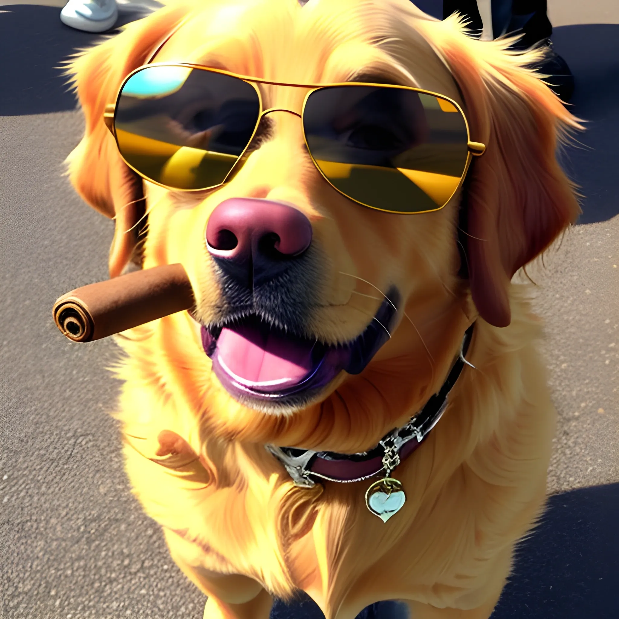 dog, golden retriever, gangster with sunglasses and a cigar