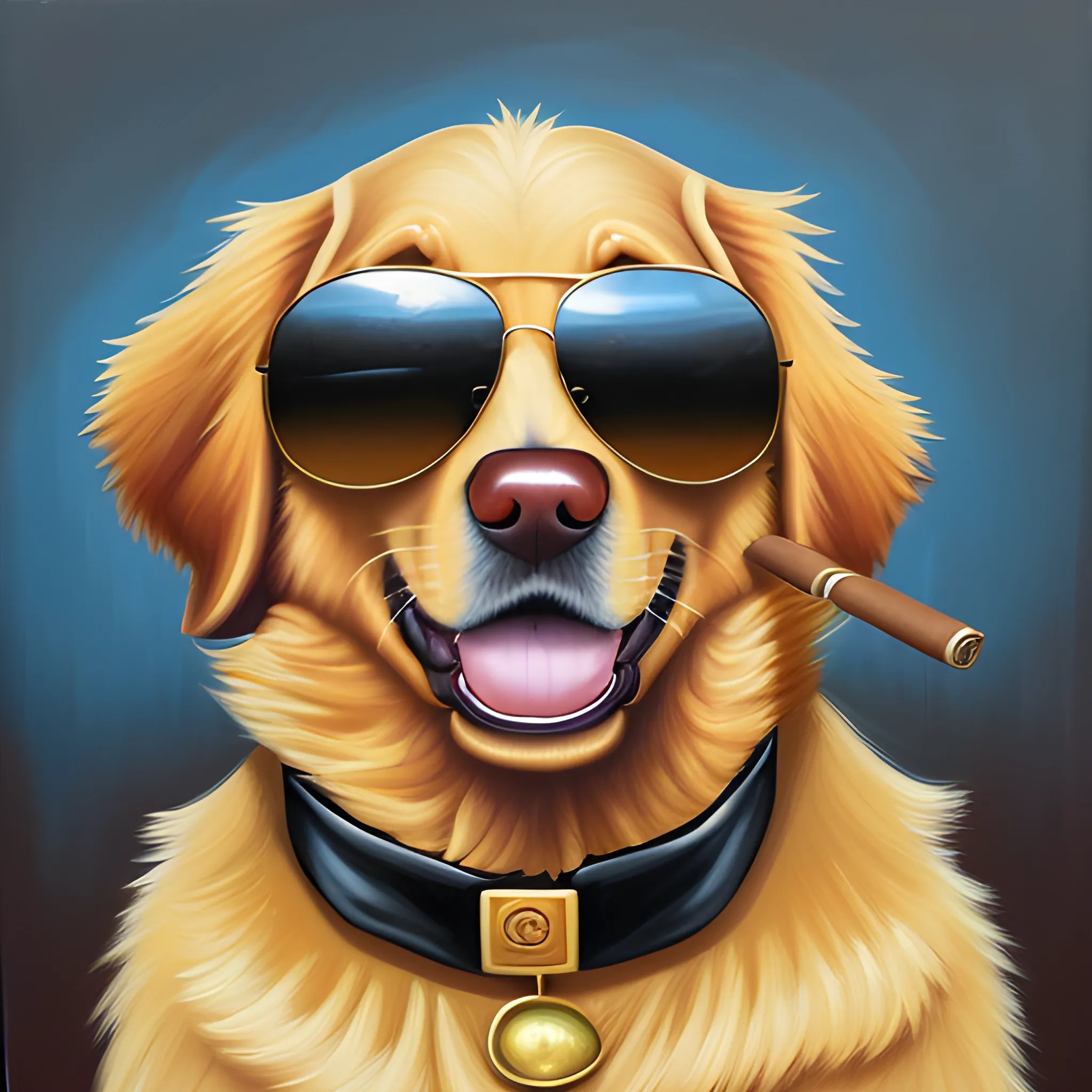 dog, golden retriever, gangster with sunglasses and a cigar,  Oil Painting