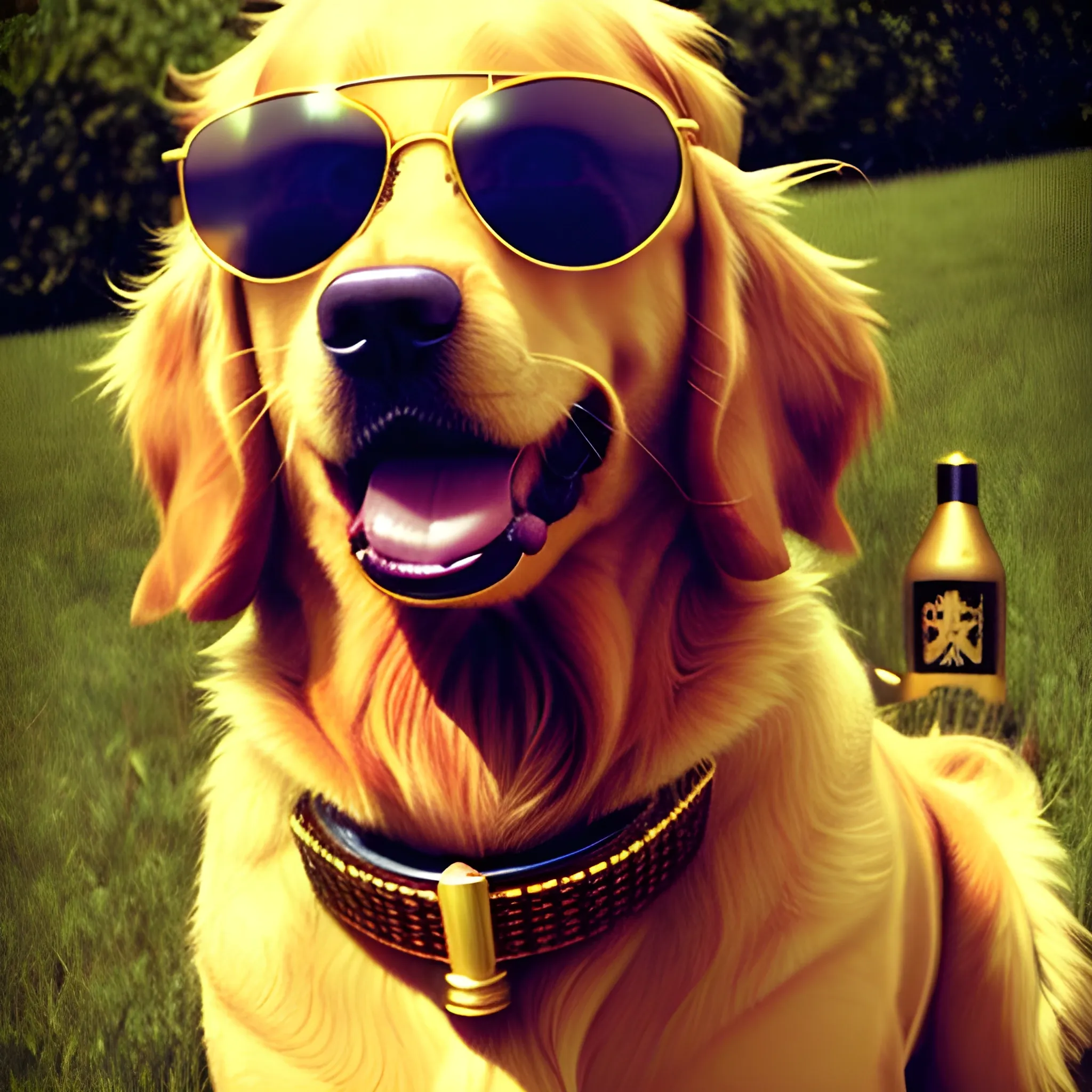 dog, golden retriever, gangster with sunglasses and a cigar, Trippy