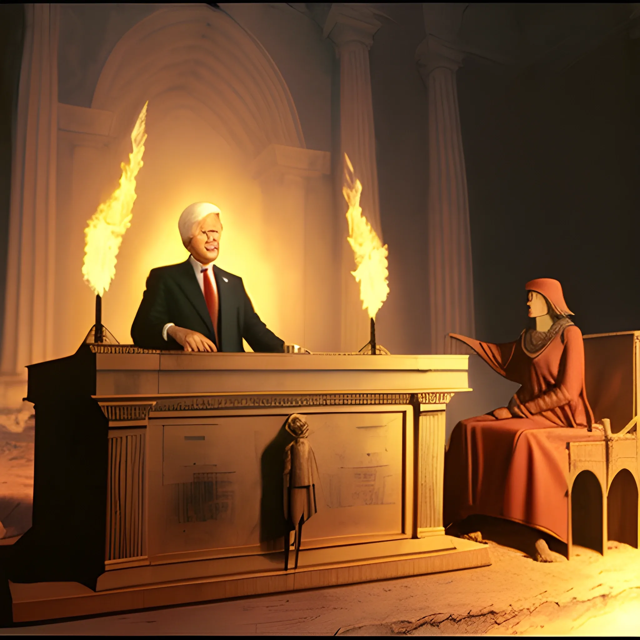 United States President seated before the Ark Of the Covenant