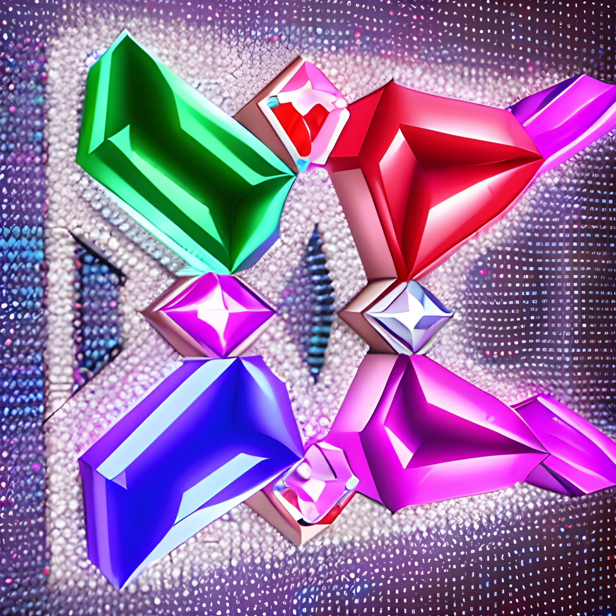 The letters “HSD” spelled in colorful rhinestones , 3D