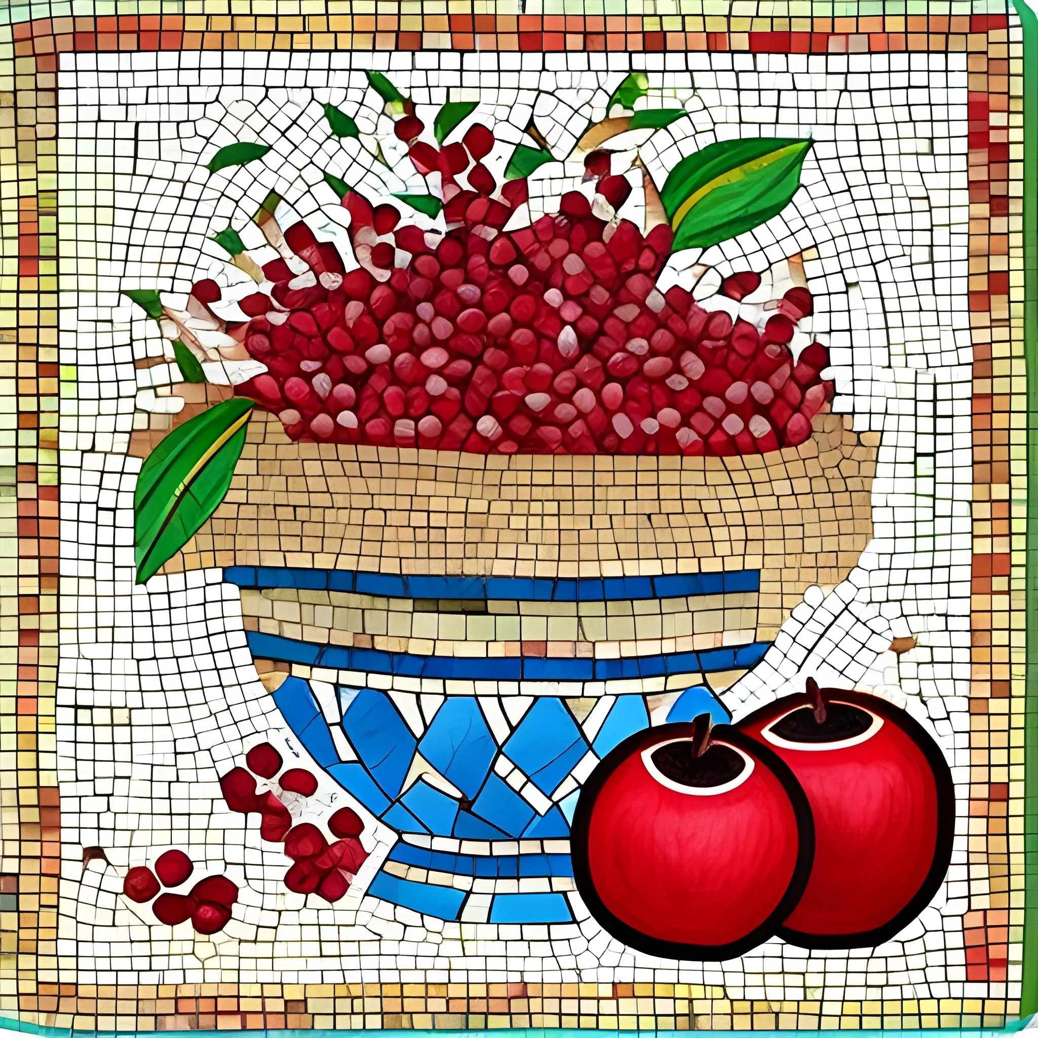 mosaic with pomegranate, cotton, apples
, Cartoon