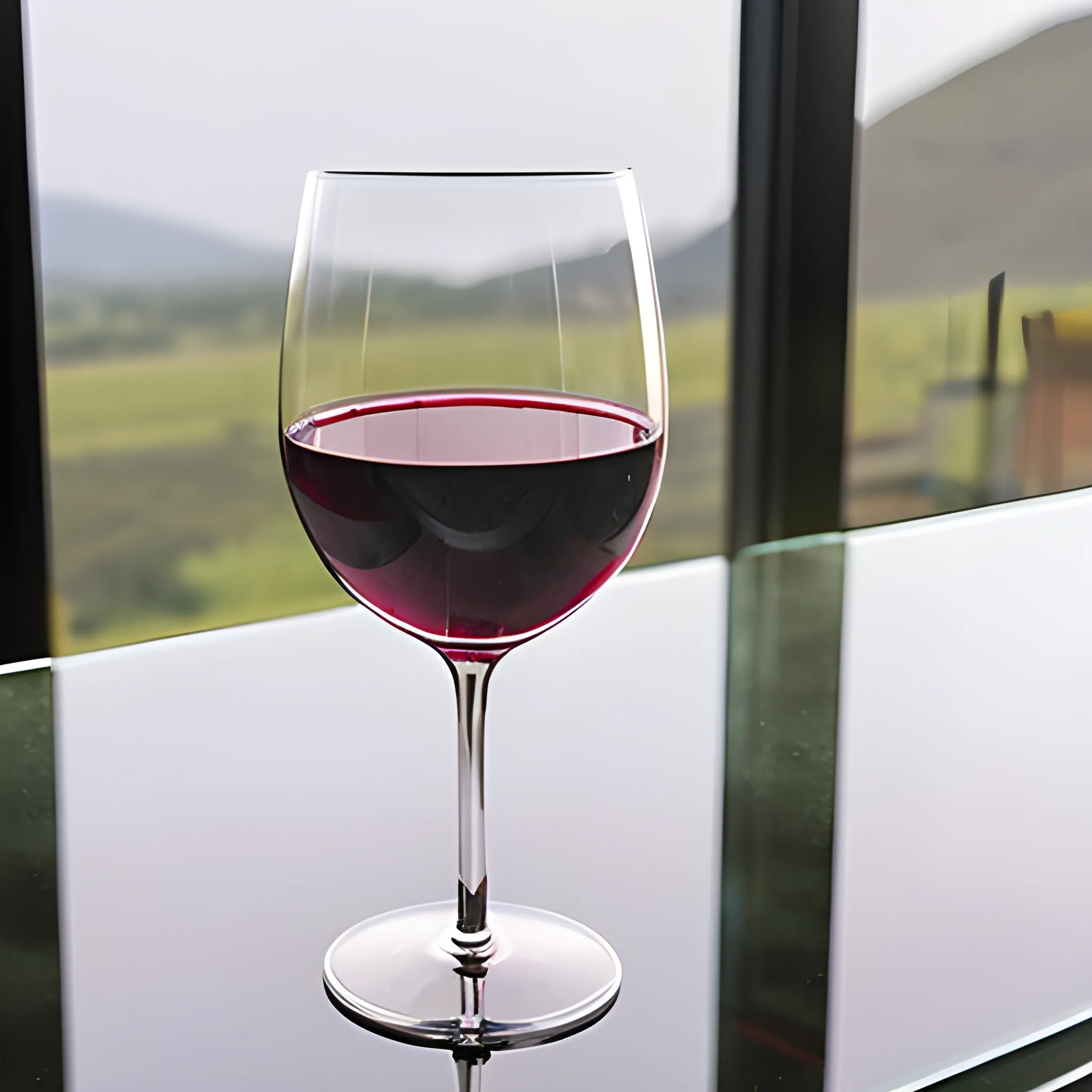 lipstick with wine glass on glass table