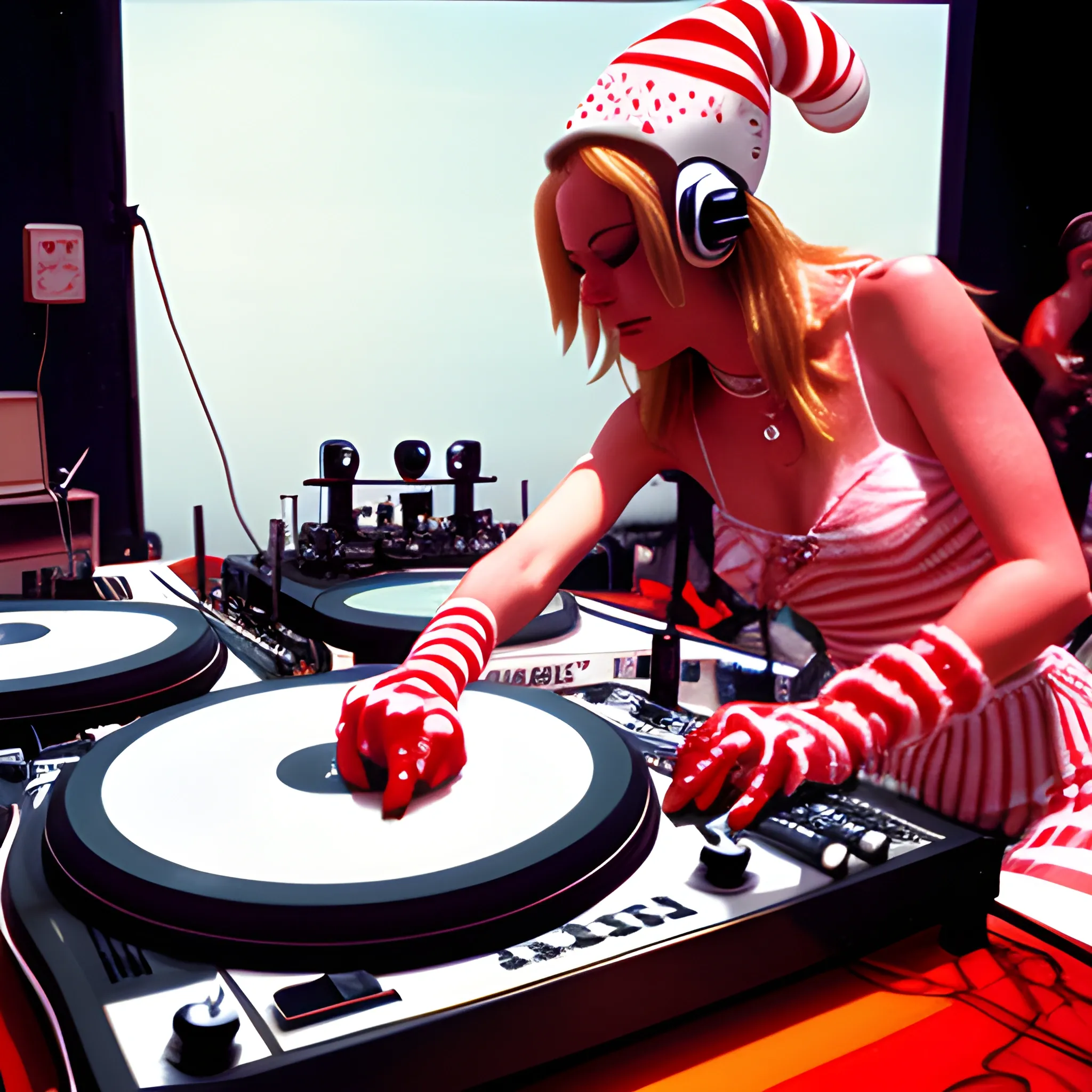 dj candy cane crystal mixing and scratching on two turntables way too fast at the 1993 wrong way u.s.a. dj mixing finals