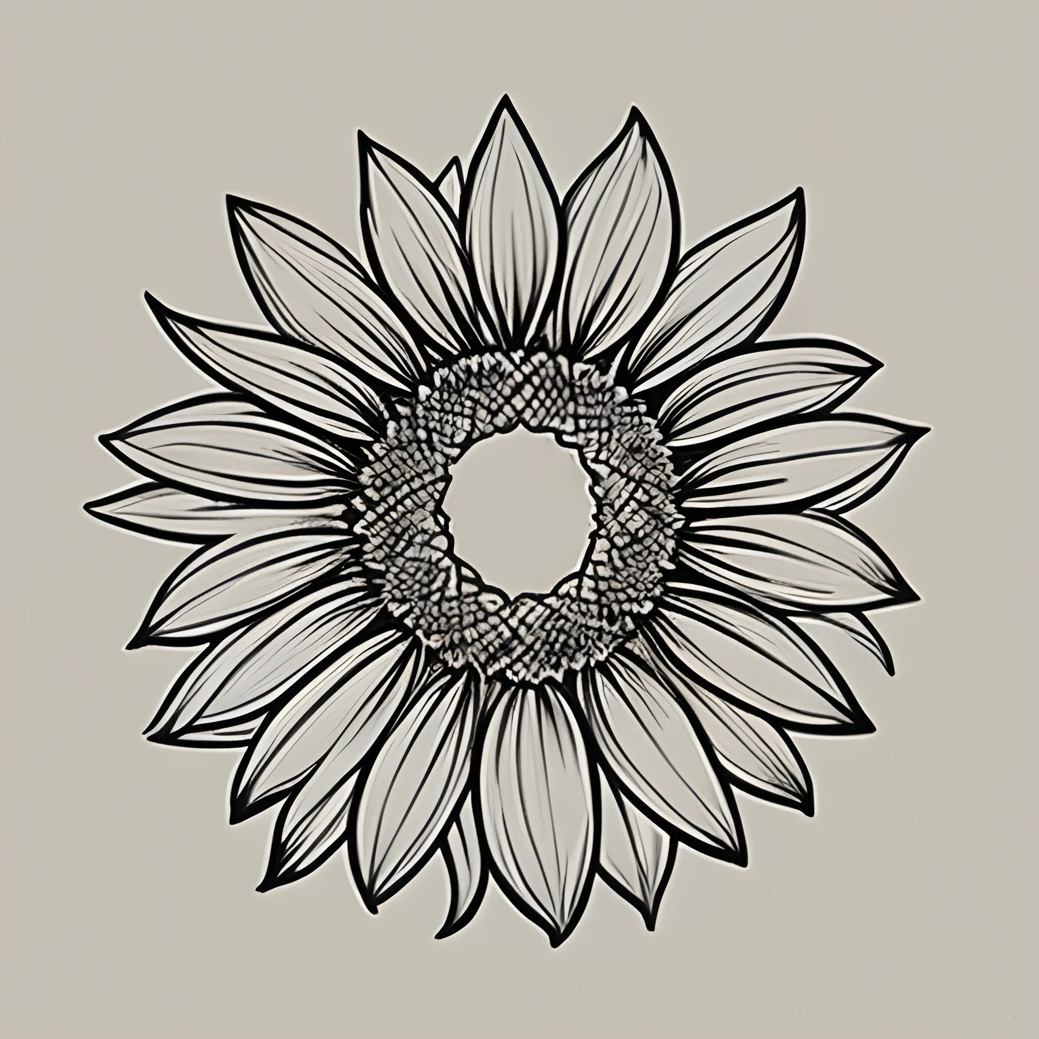 Generate a line drawing of a sunflower jewelry design