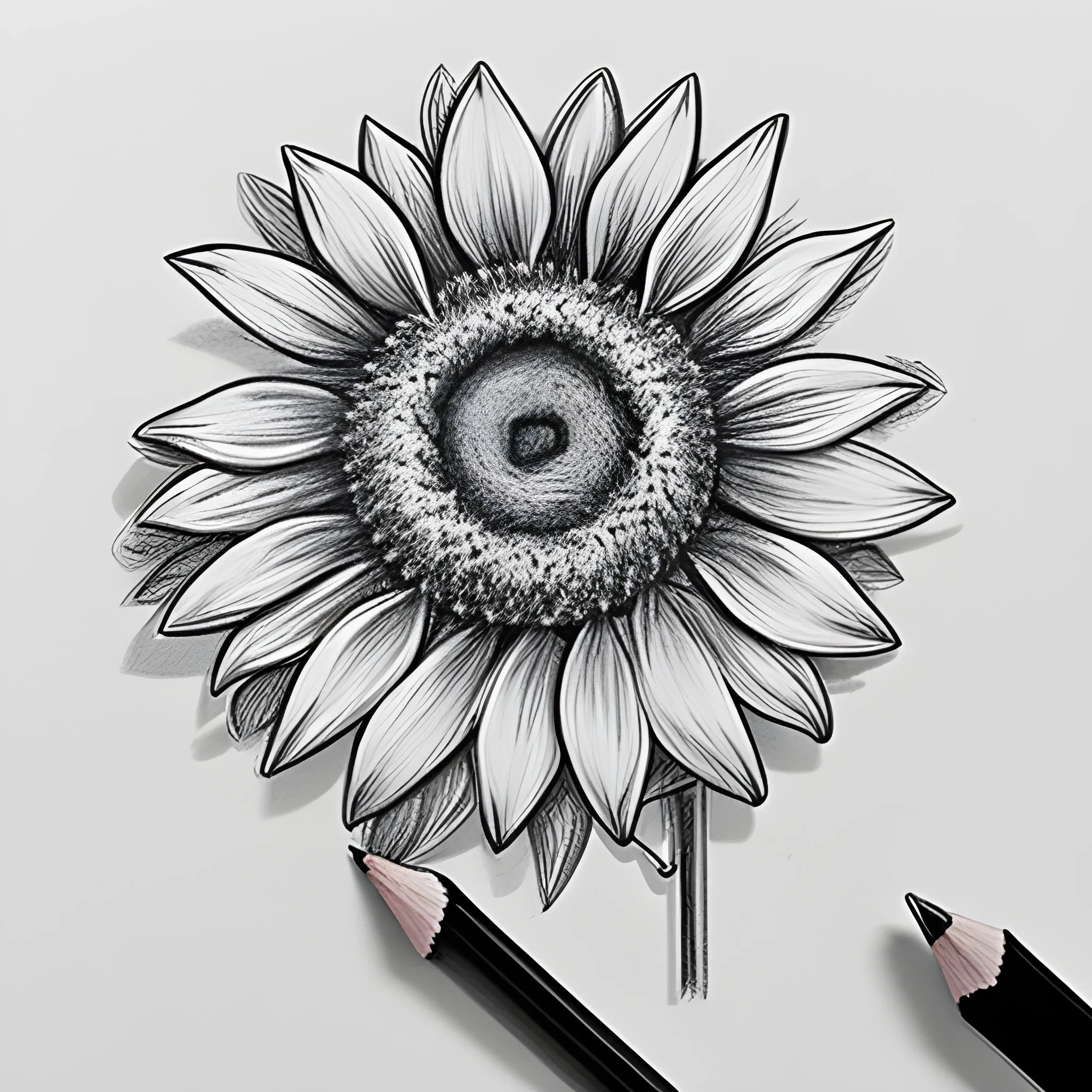 Generate a line drawing of a sunflower jewelry earring design, Pencil Sketch