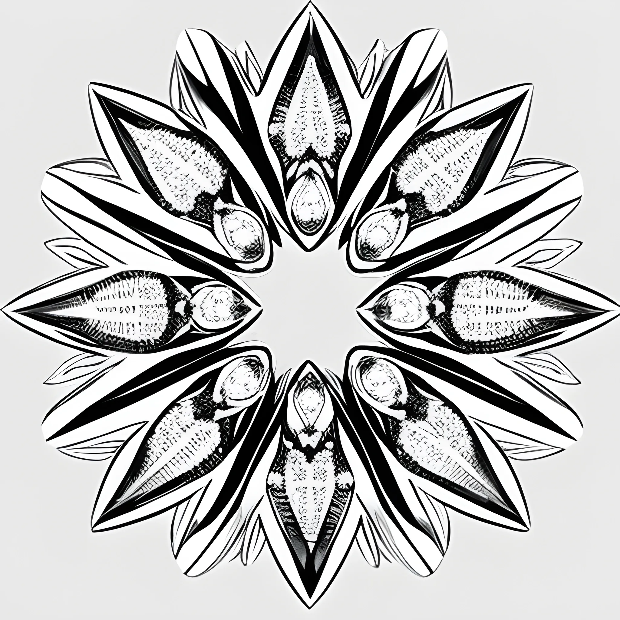 Generate a line drawing of a design for a sunflower jewelry stud with multiple diamonds in the center, Pencil Sketch