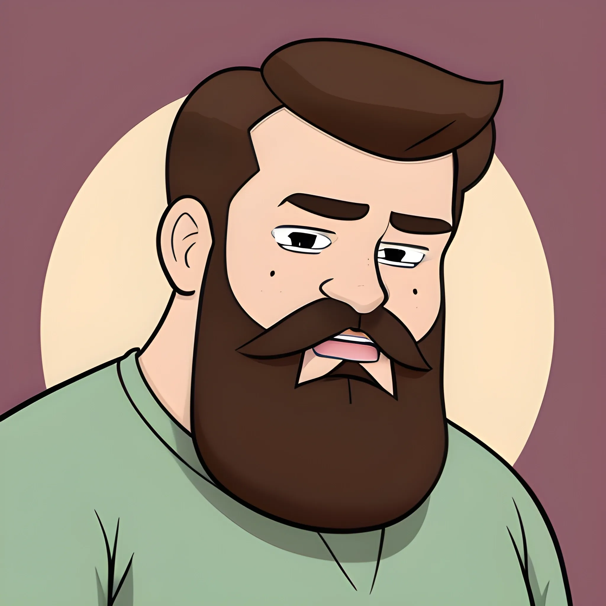 a larger cartoon man with brown hair and a beard
