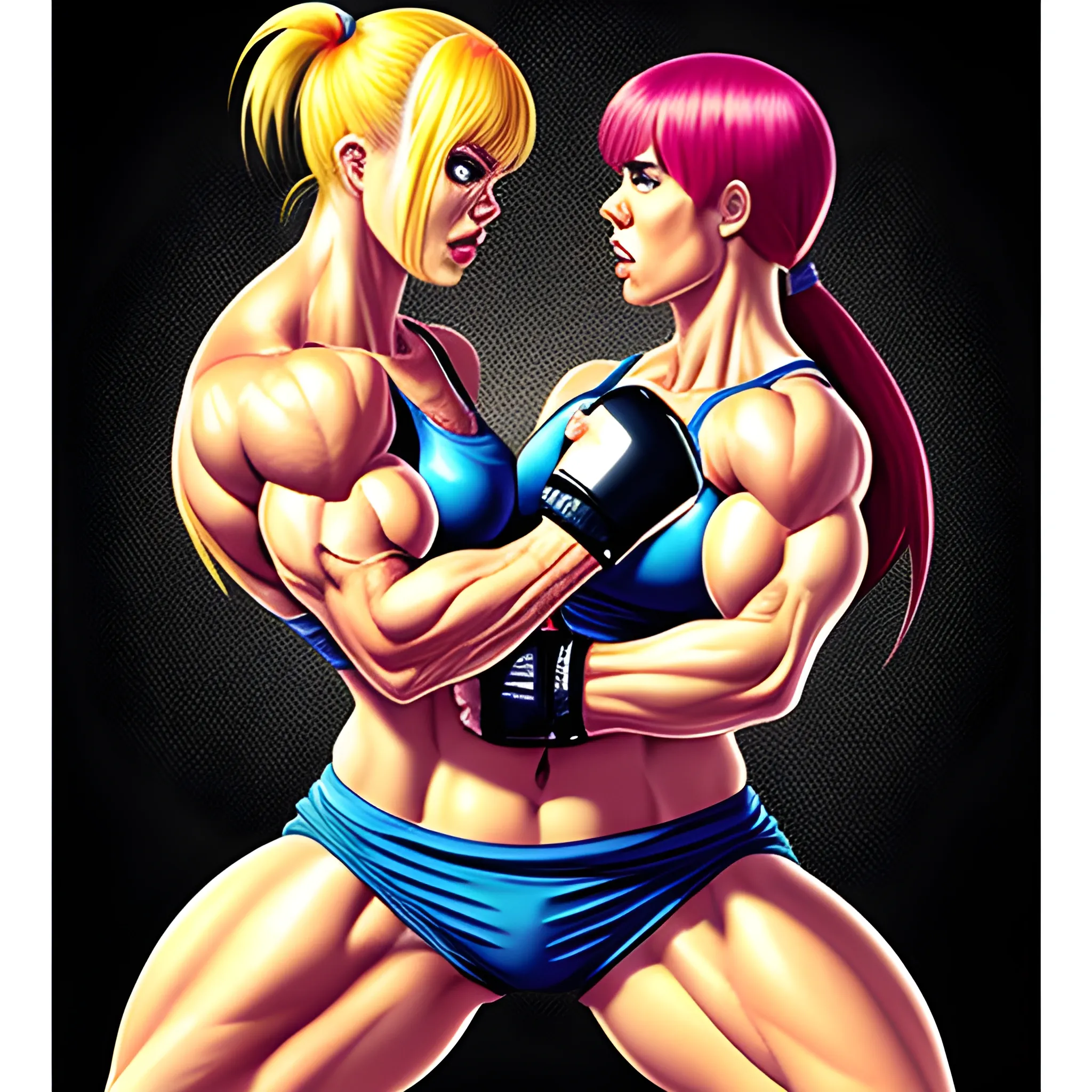 Muscle  man and muscle female fighting 