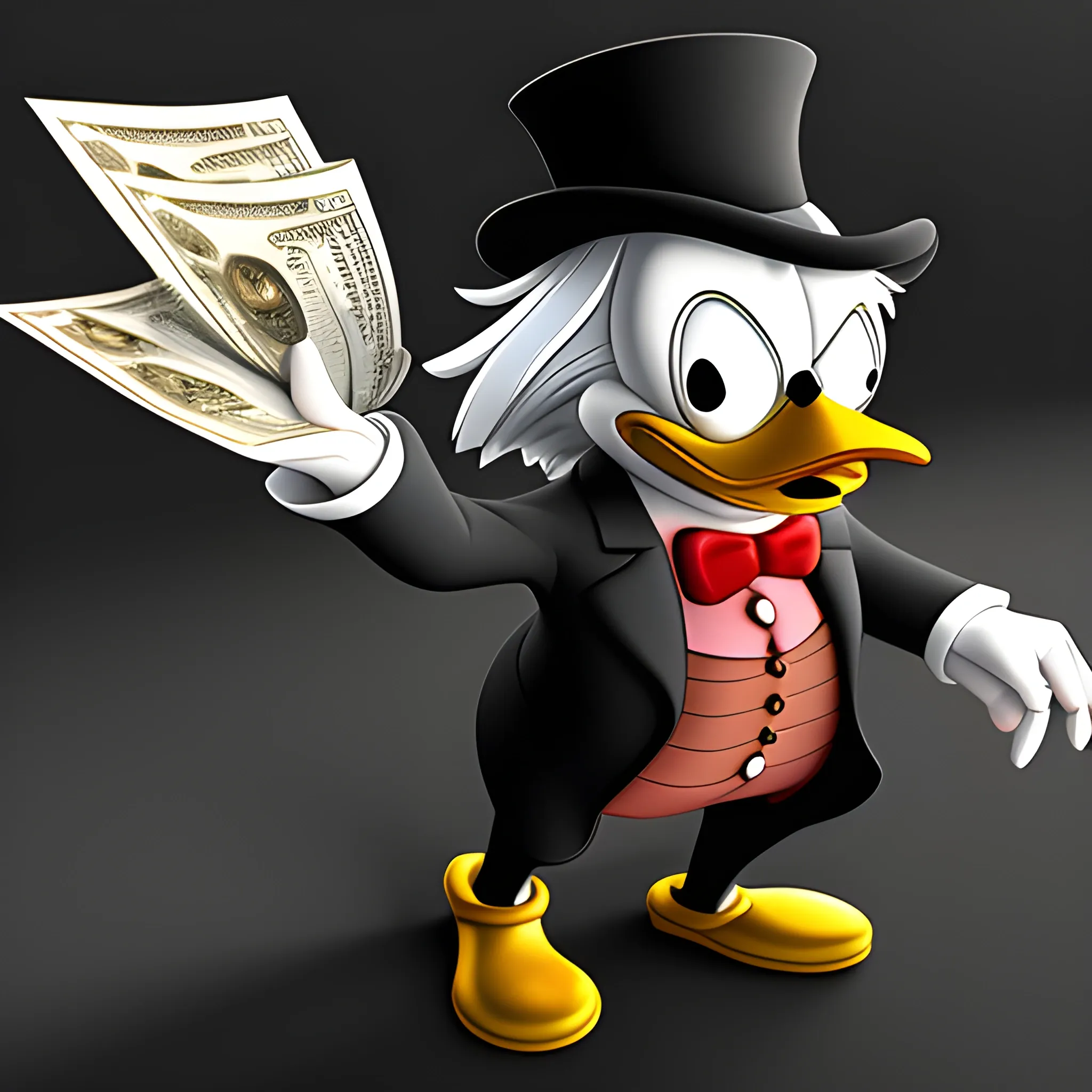 Scrooge McDuck on a black background, 3D - Arthub.ai