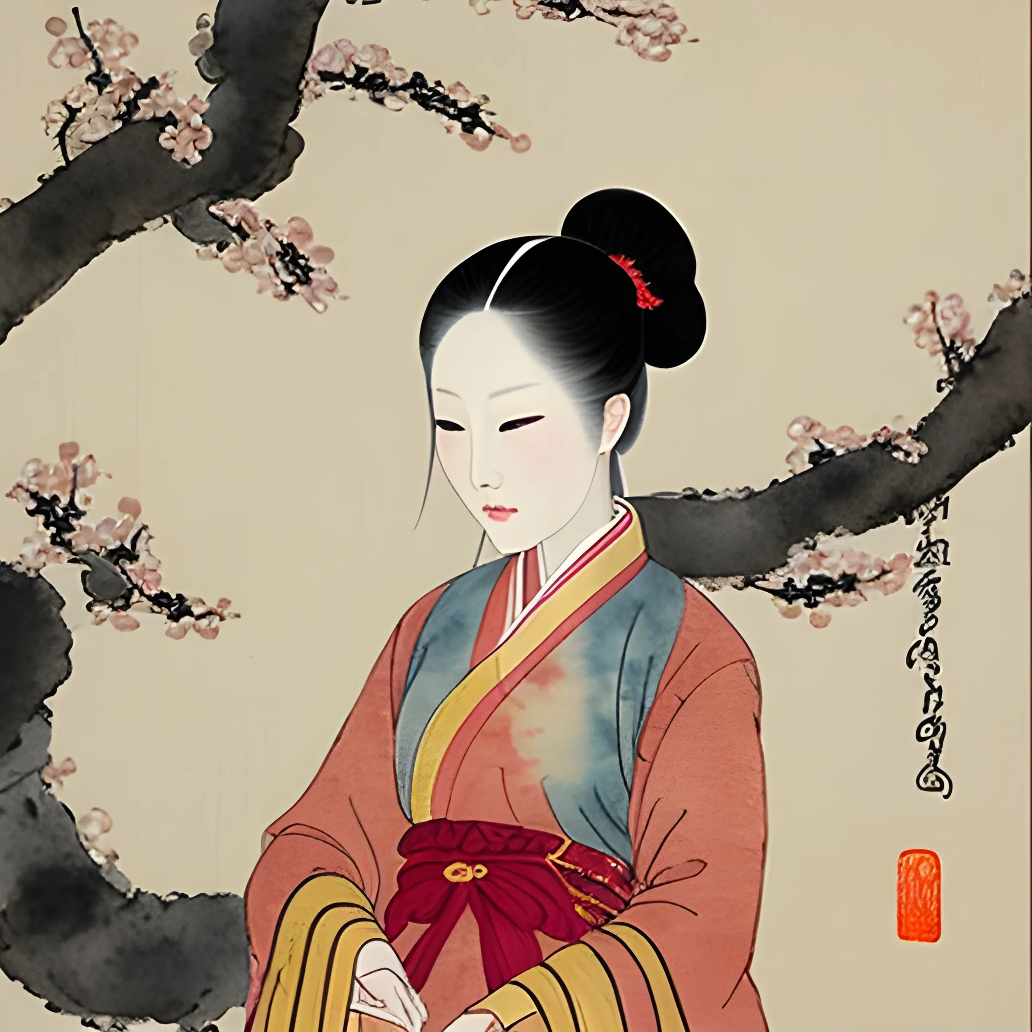 Pictures of ladies in ancient Chinese traditional painting style, elegant, master paintings, , Water Color