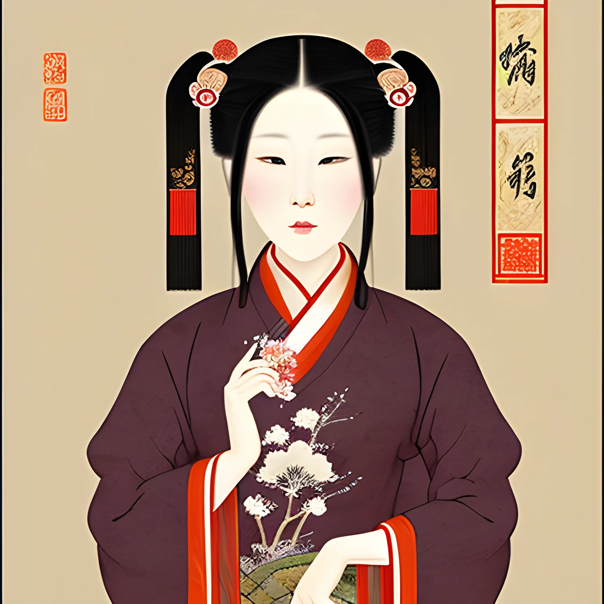 Pictures of ladies in ancient Chinese traditional painting style, elegant, master paintings, Trippy