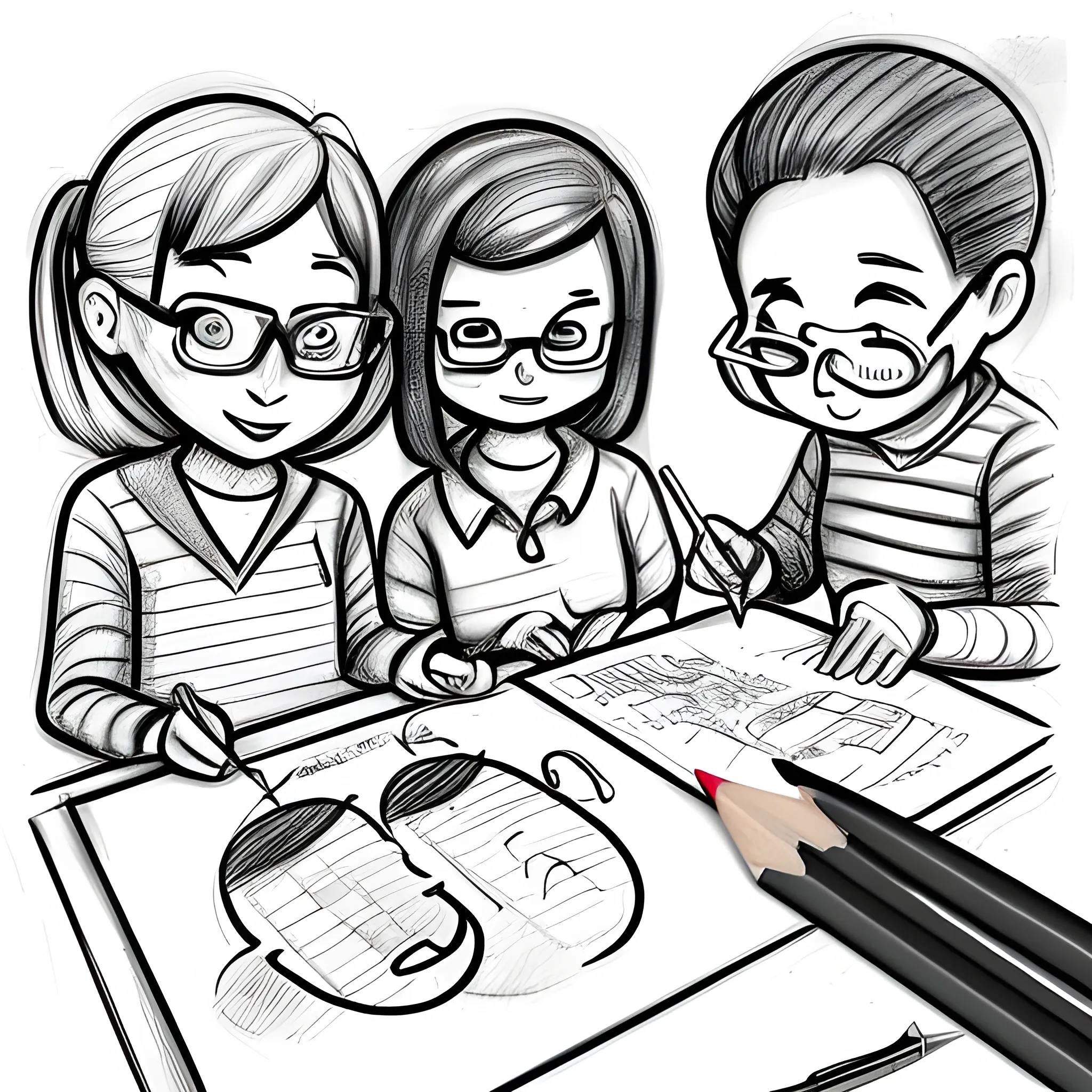 Pencil Sketch, Cartoon, profesores, educación, digital, tecnologia