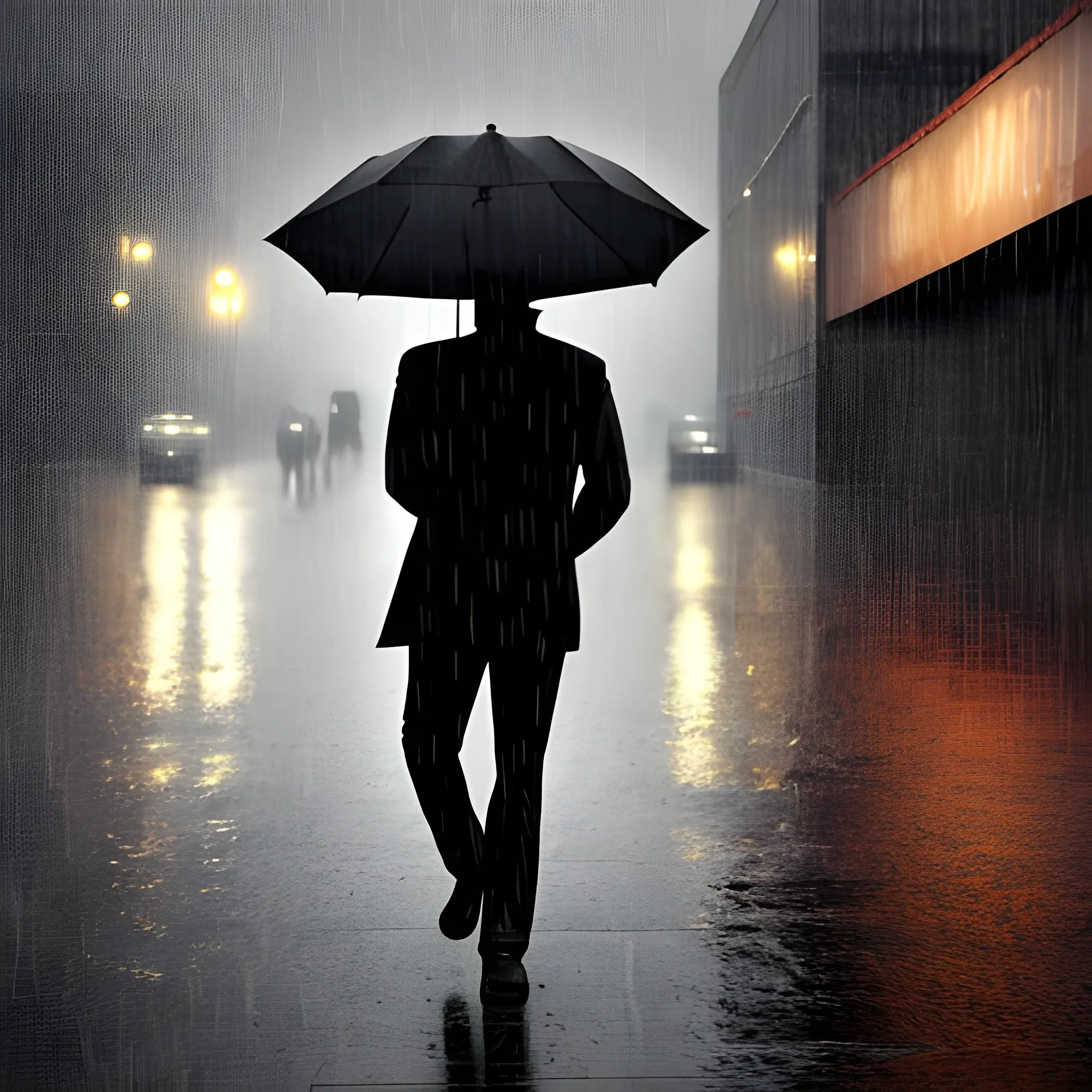 Black man walking through the rain , mysterious 