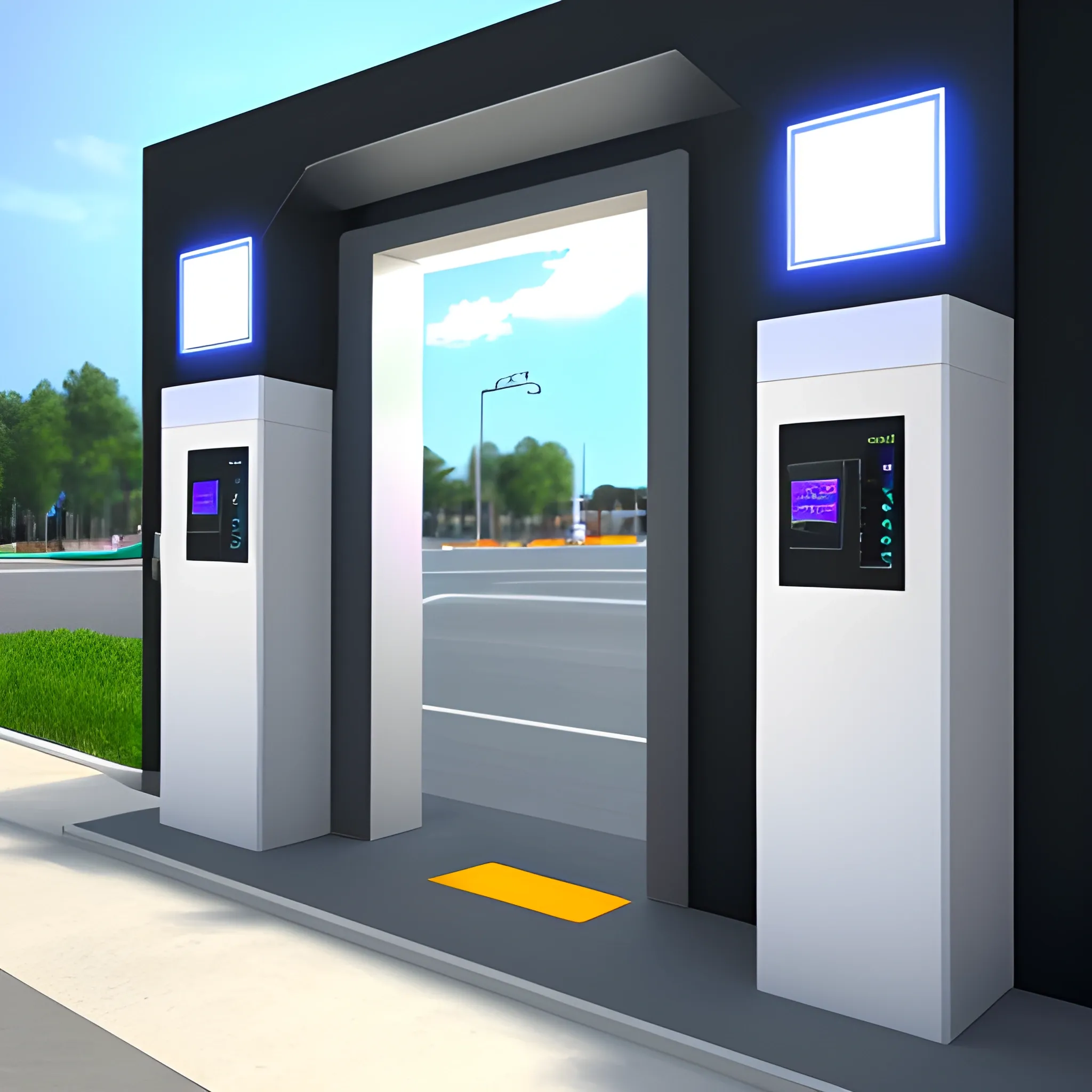 entrance of New energy charging station，3D，outside