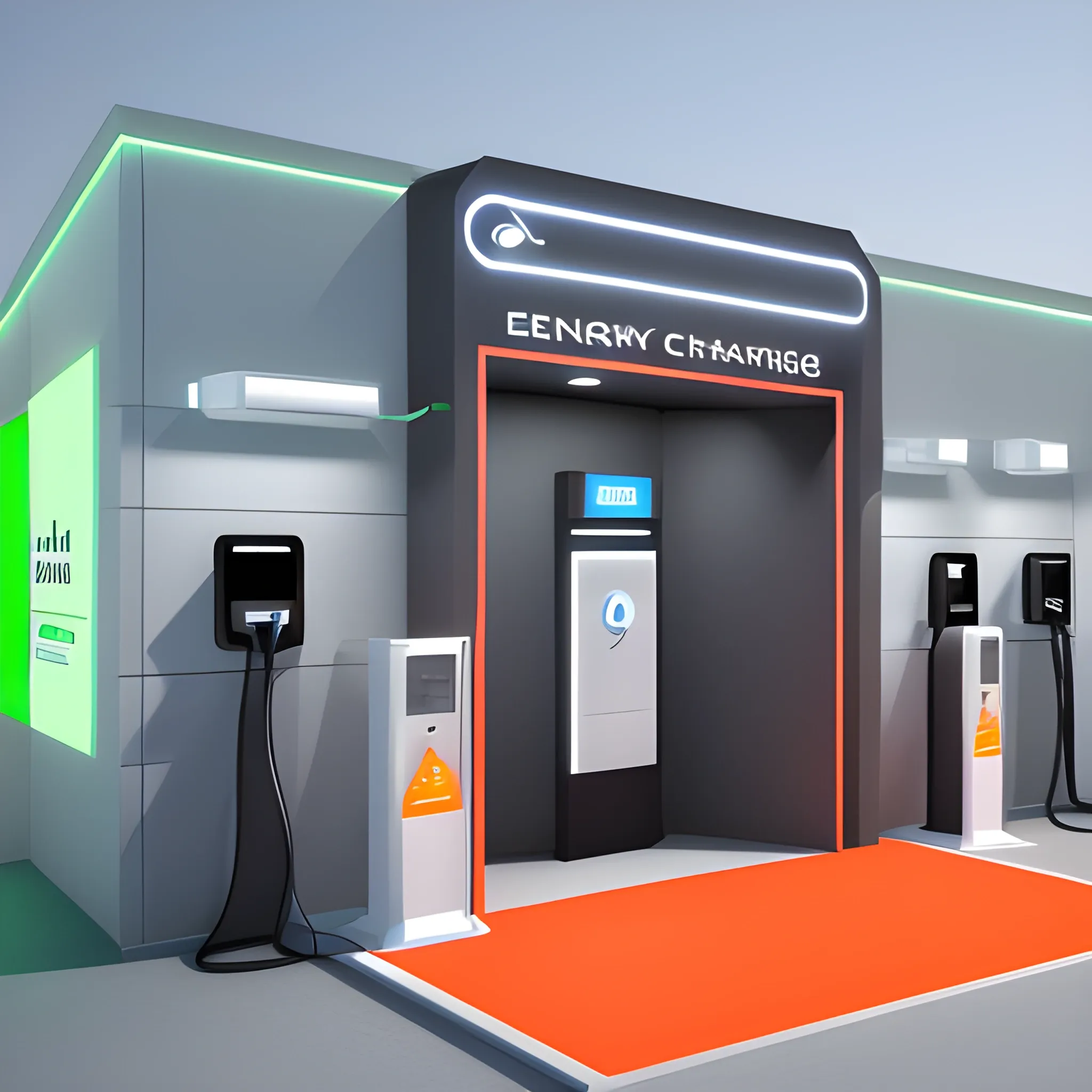 entrance of New energy charging station，3D，