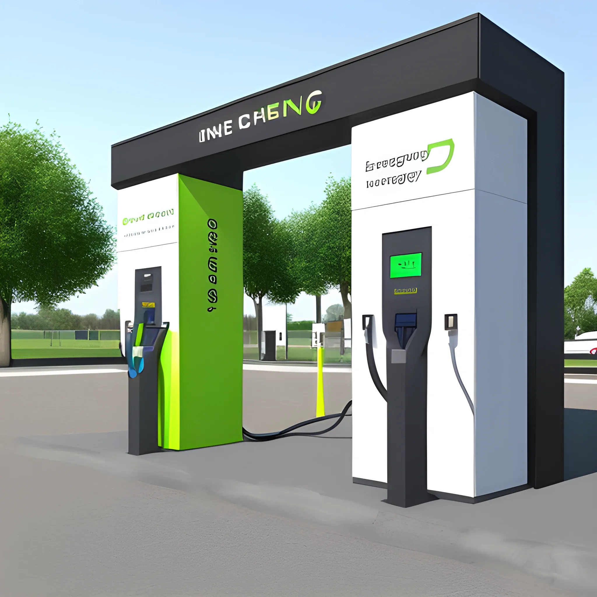 entrance of New energy charging station，3D，outside
