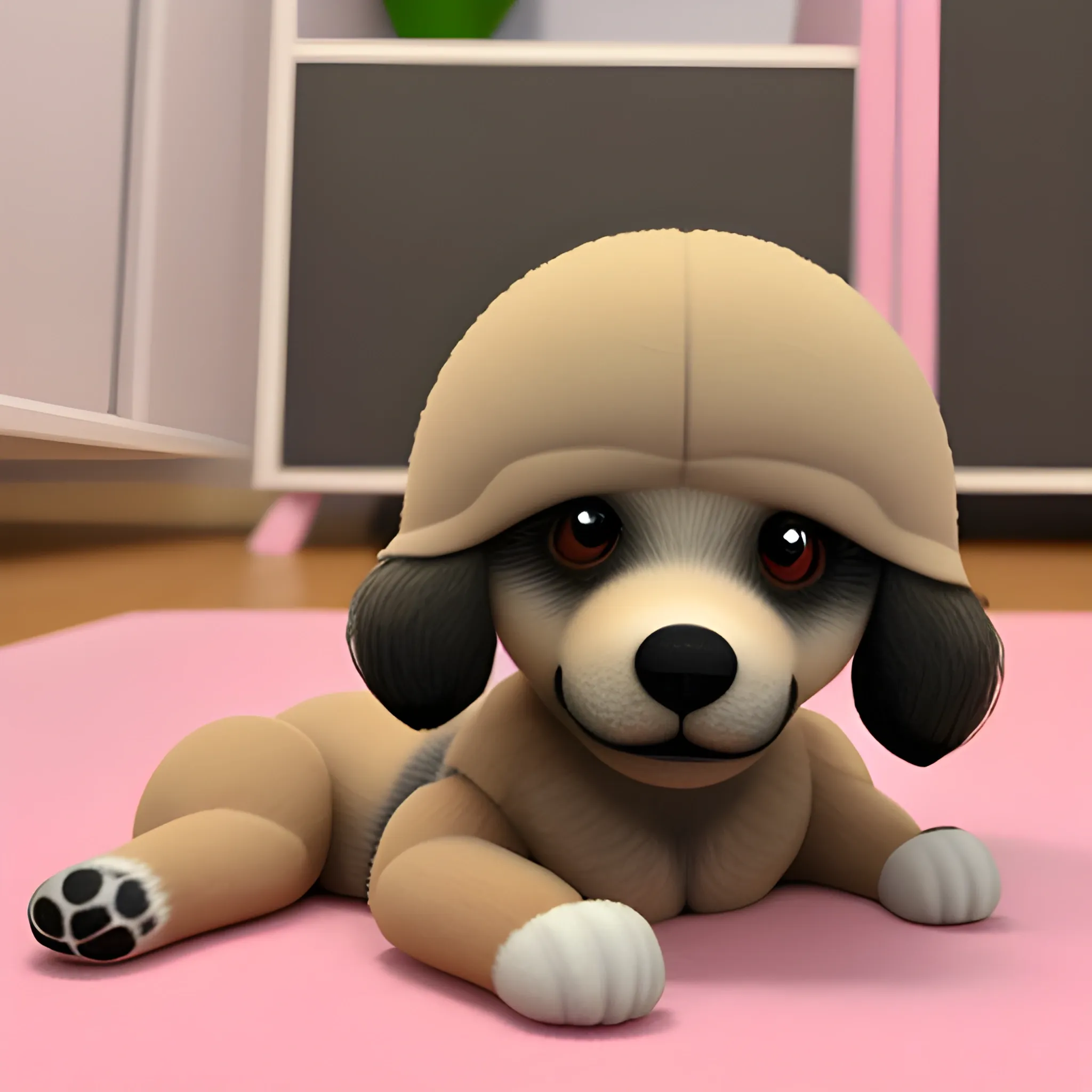 Um cachorro peludo deitado ao lado de uma criança pequena que está dormindo, ao lado de uma criança, 3D