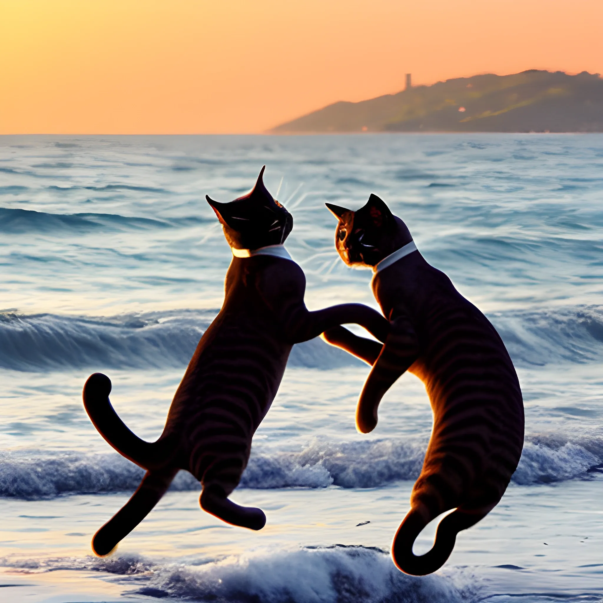 gatos bailando en el mar