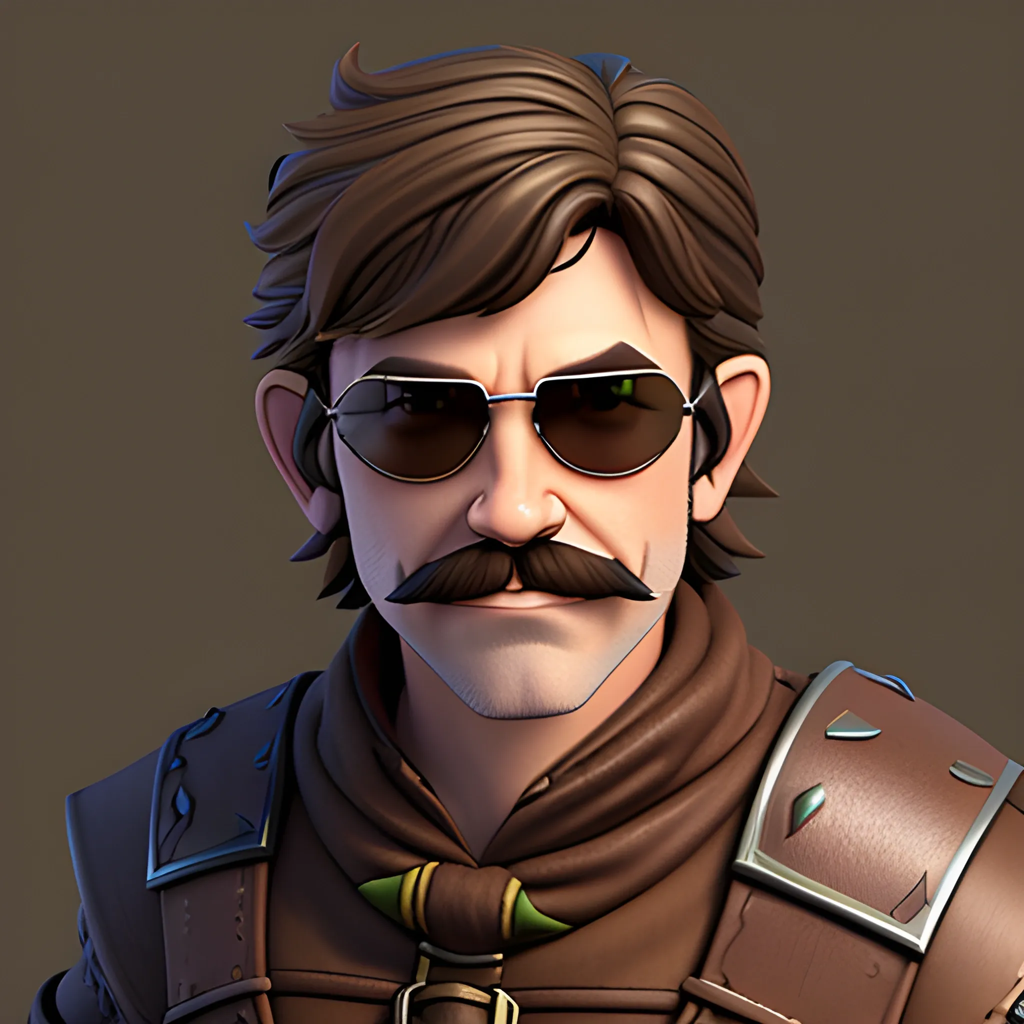 dungeons and dragons, rogue, epic, older, male, short, halfling, graing brown hair, sunglasses, thin mustache, cartoon, fantasy, 3D