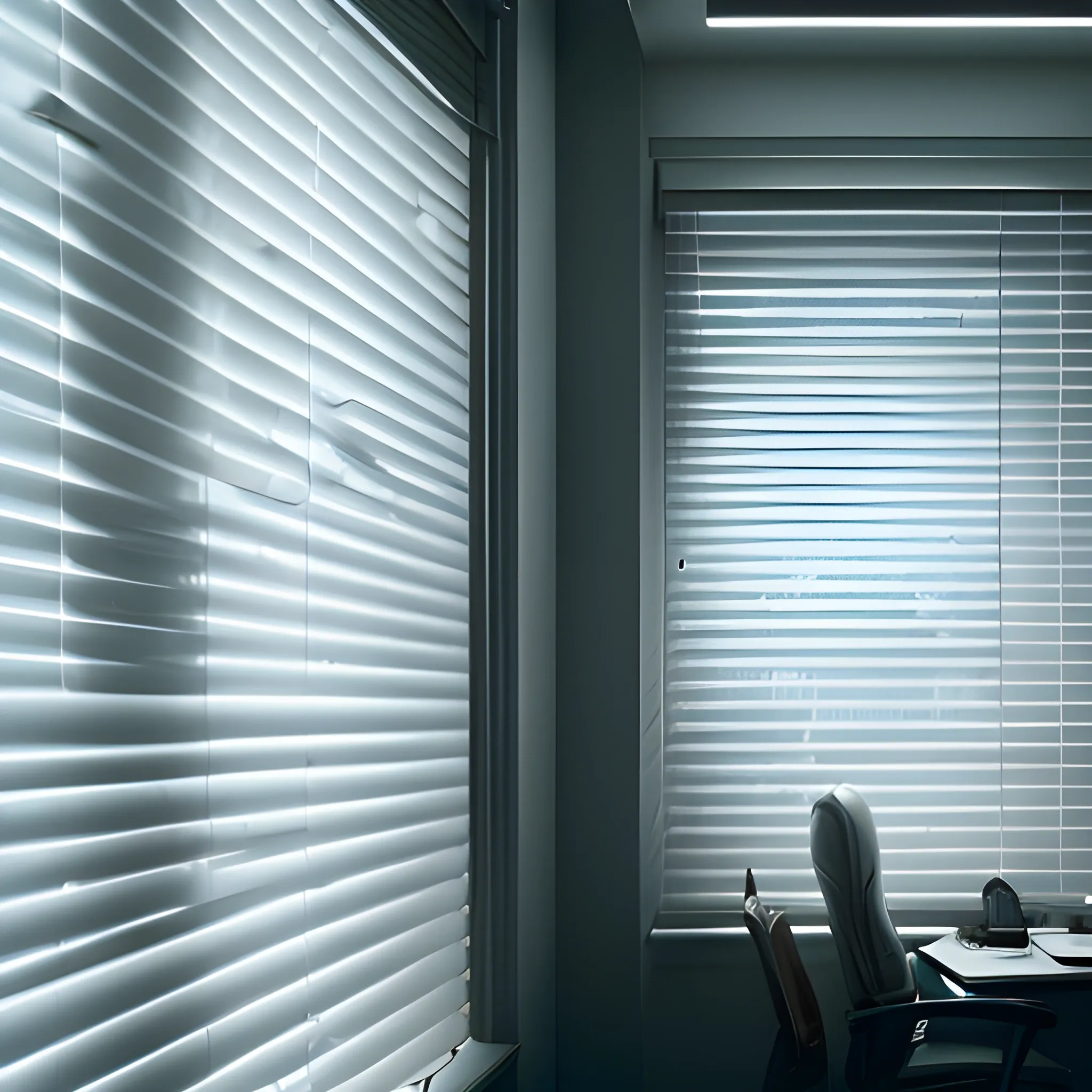 A paranoid-looking businessman peeking through window blinds, dimly lit office at night, mysterious, ominous, sad atmosphere, detailed. cinematically dramatic, extremely detailed, 8k, photorealistic, ultra detailed, hyper realistic, award winning photo, cinematic view, stability