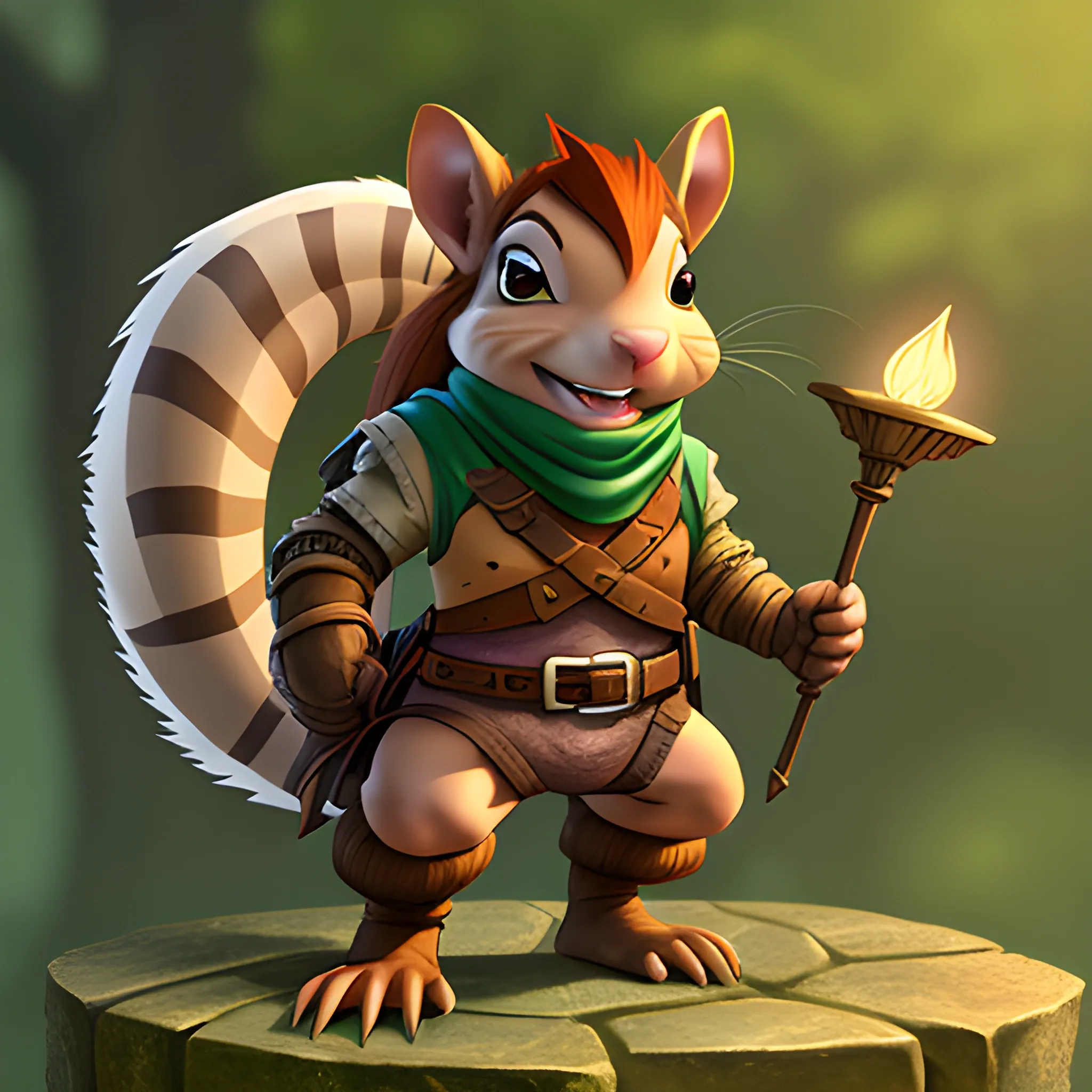 dungeons and dragons, rogue, epic, male, mature, anthropomorphic squirrel, light brown hair, big smile,  cartoon, fantasy, 3D