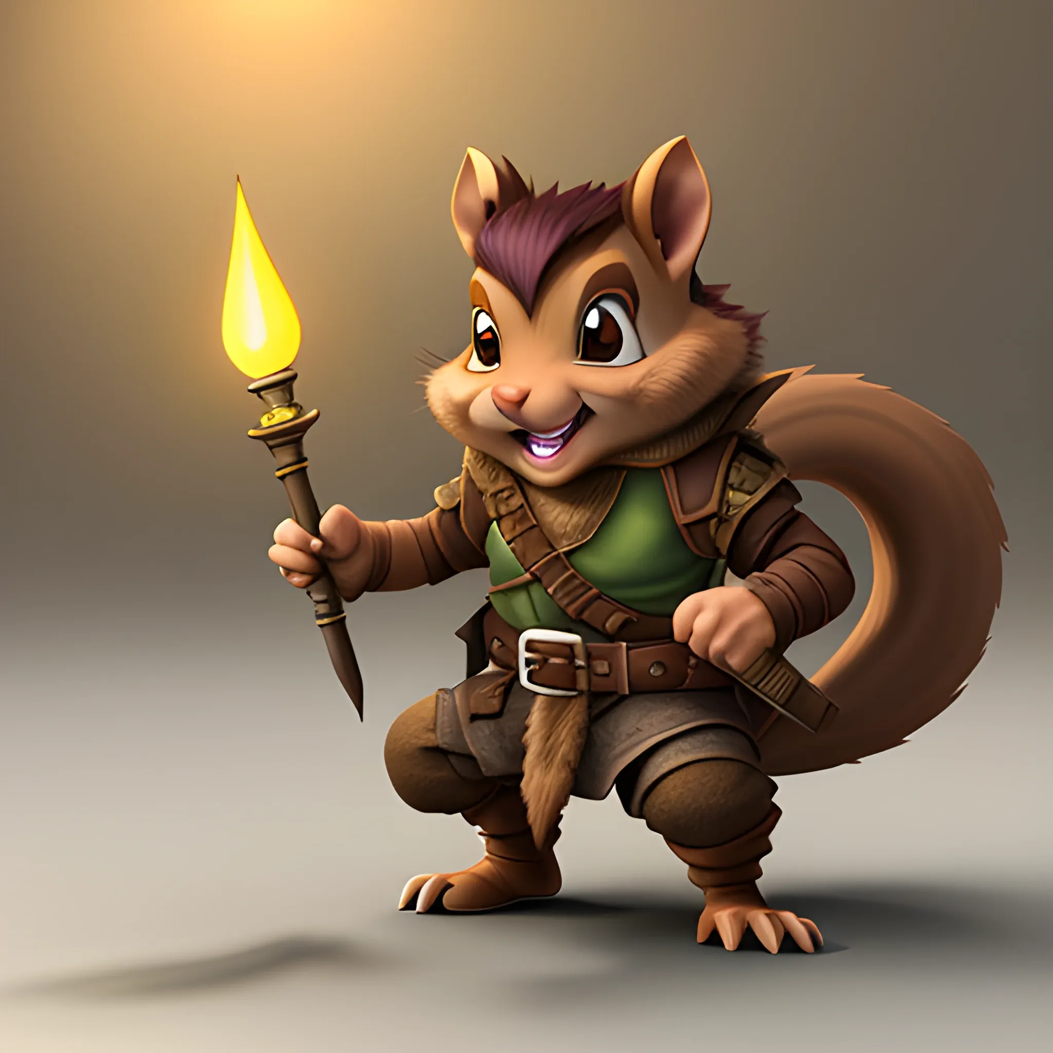 dungeons and dragons, rogue, epic, male, mature, anthropomorphic squirrel, light brown hair, big smile,  cartoon, fantasy, 3D