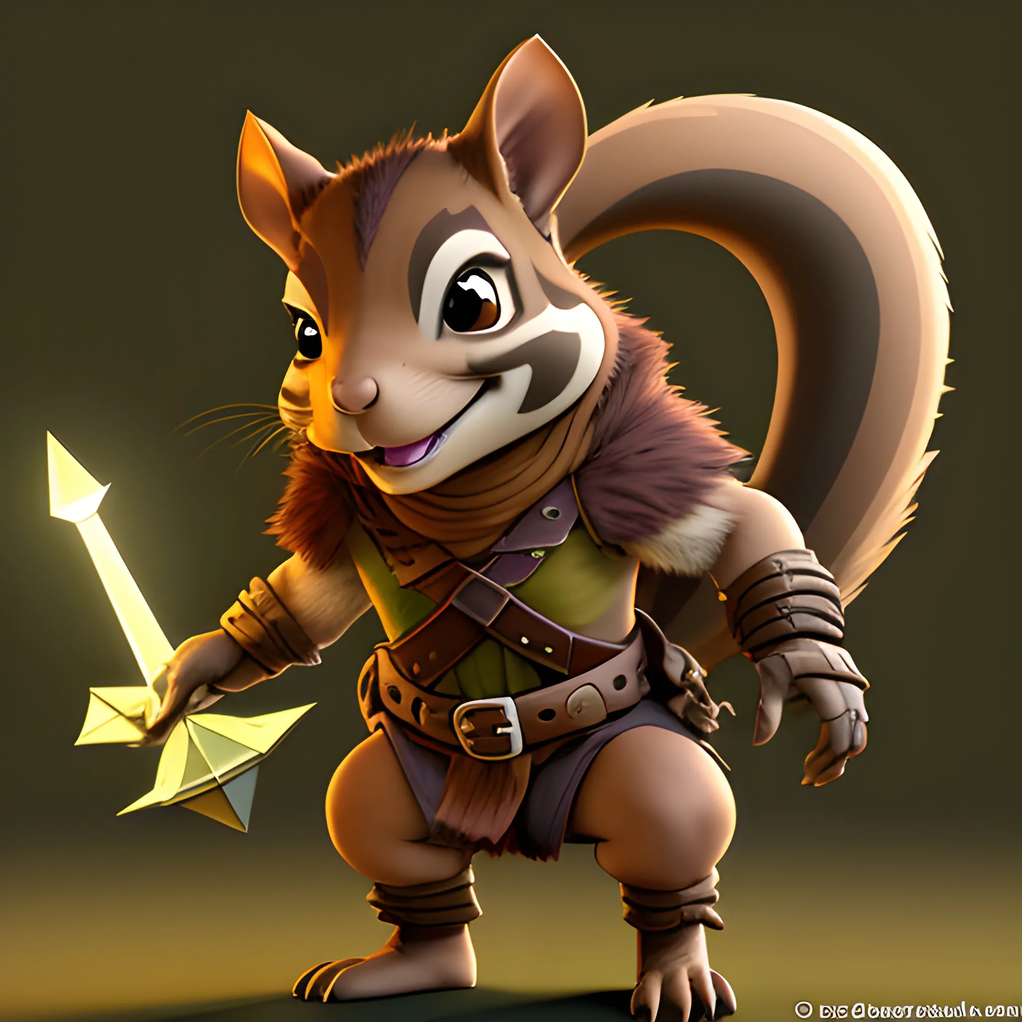 dungeons and dragons, rogue, epic, male, mature, anthropomorphic squirrel, light brown hair, big smile,  cartoon, fantasy, 3D