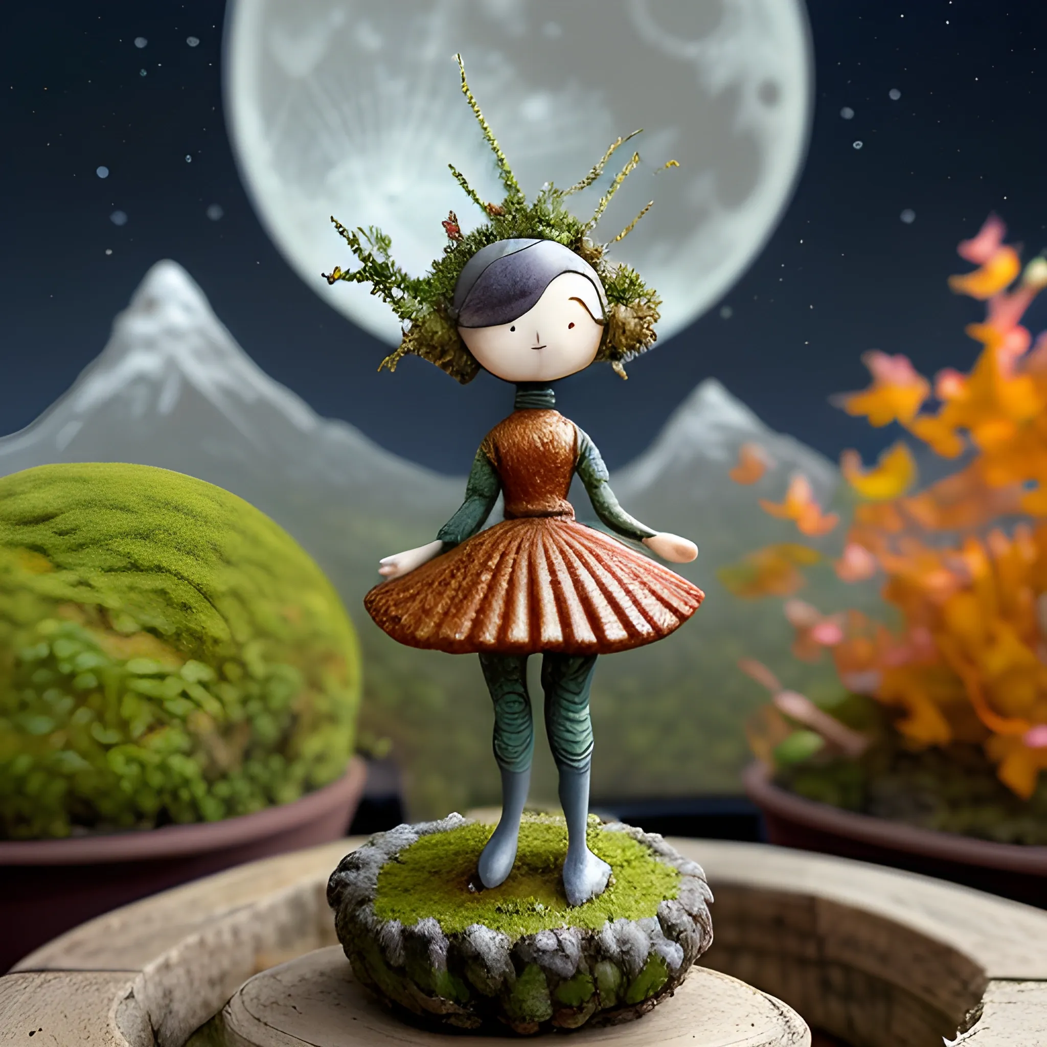 A whimsical miniature figure crafted from delicately arranged au ...