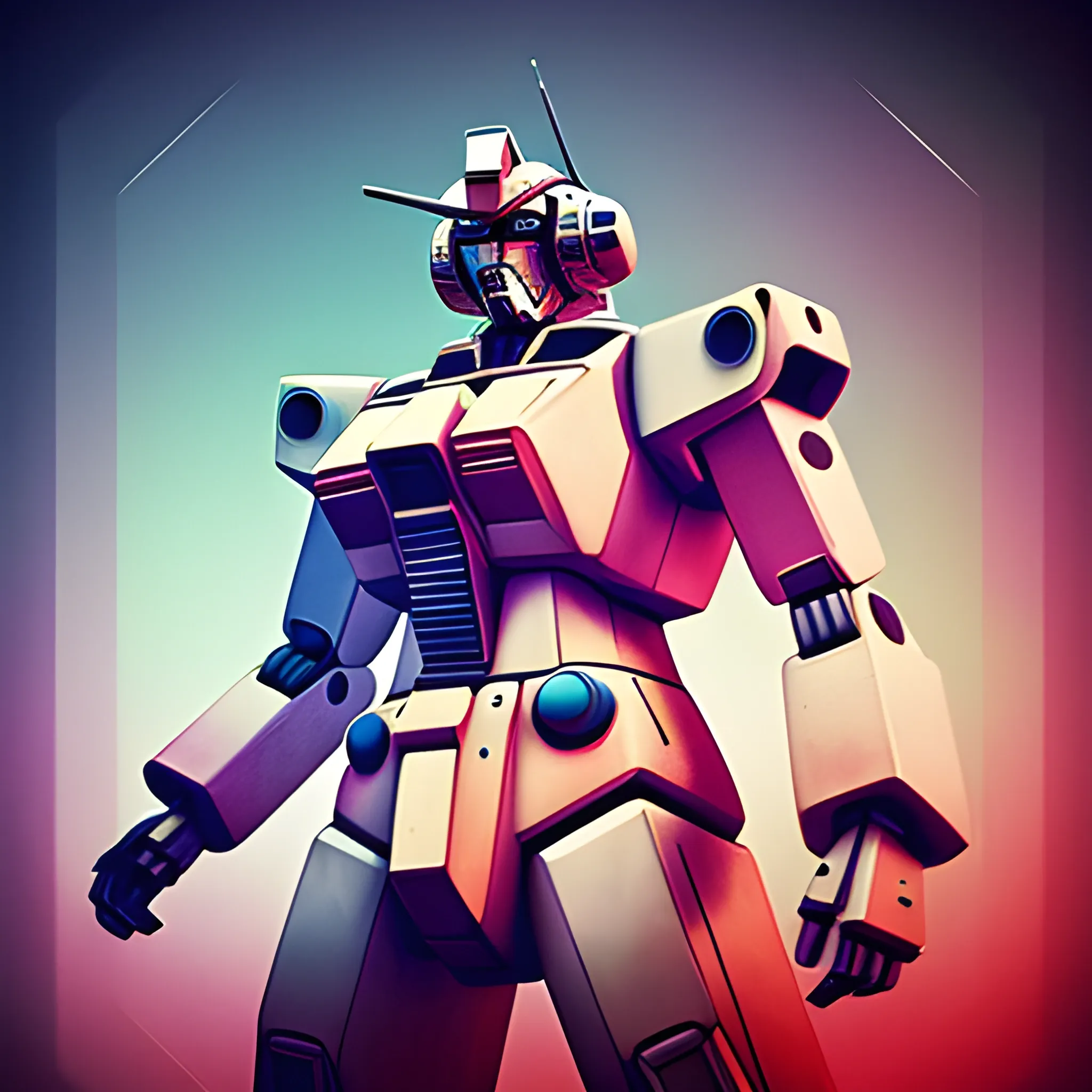 Double exposure style 3d digital render in an abstract surrealism style of the RX-78-2 Gundam, in the style of Kunio Okawara, Trippy