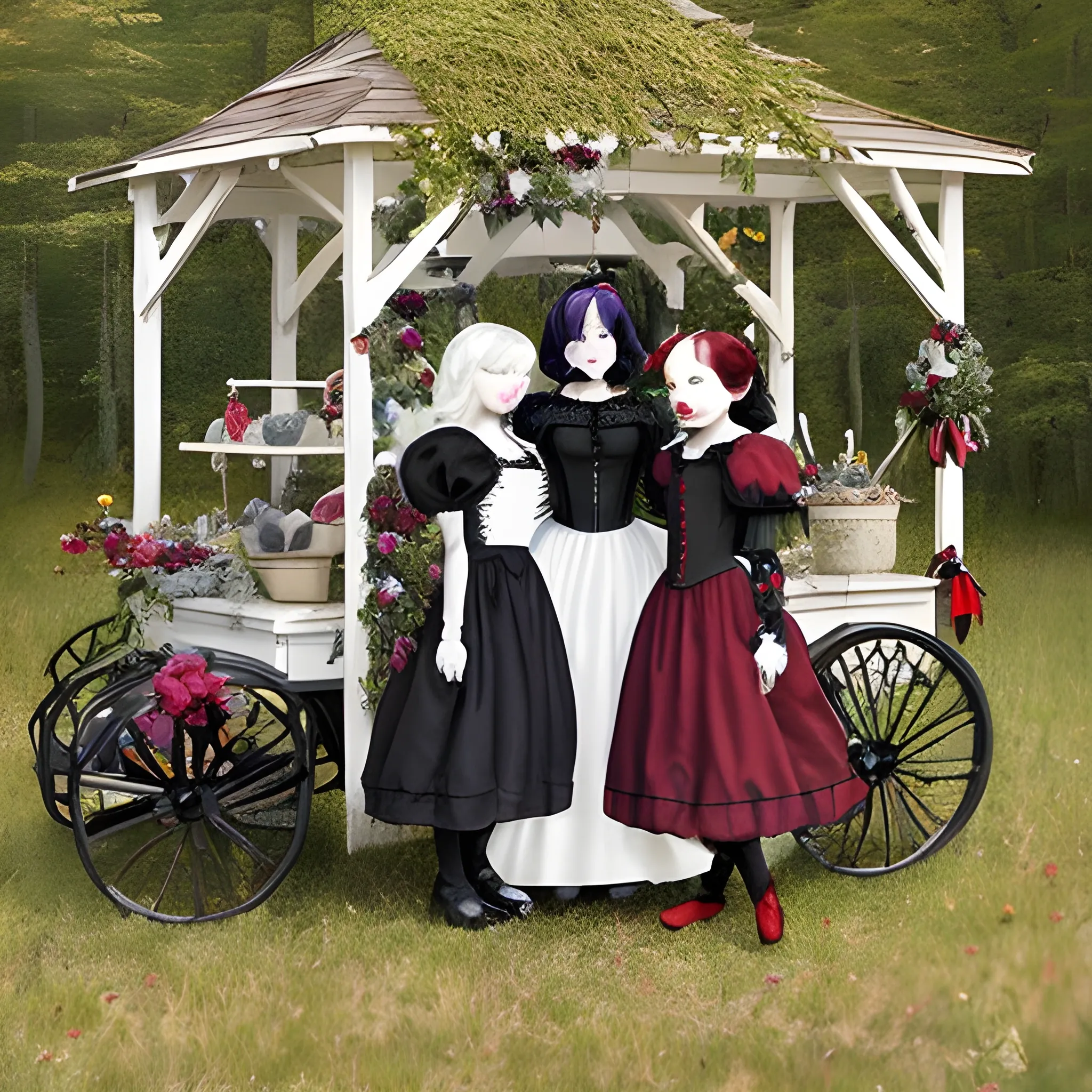 goth, cottagecore, snow white, cheerful