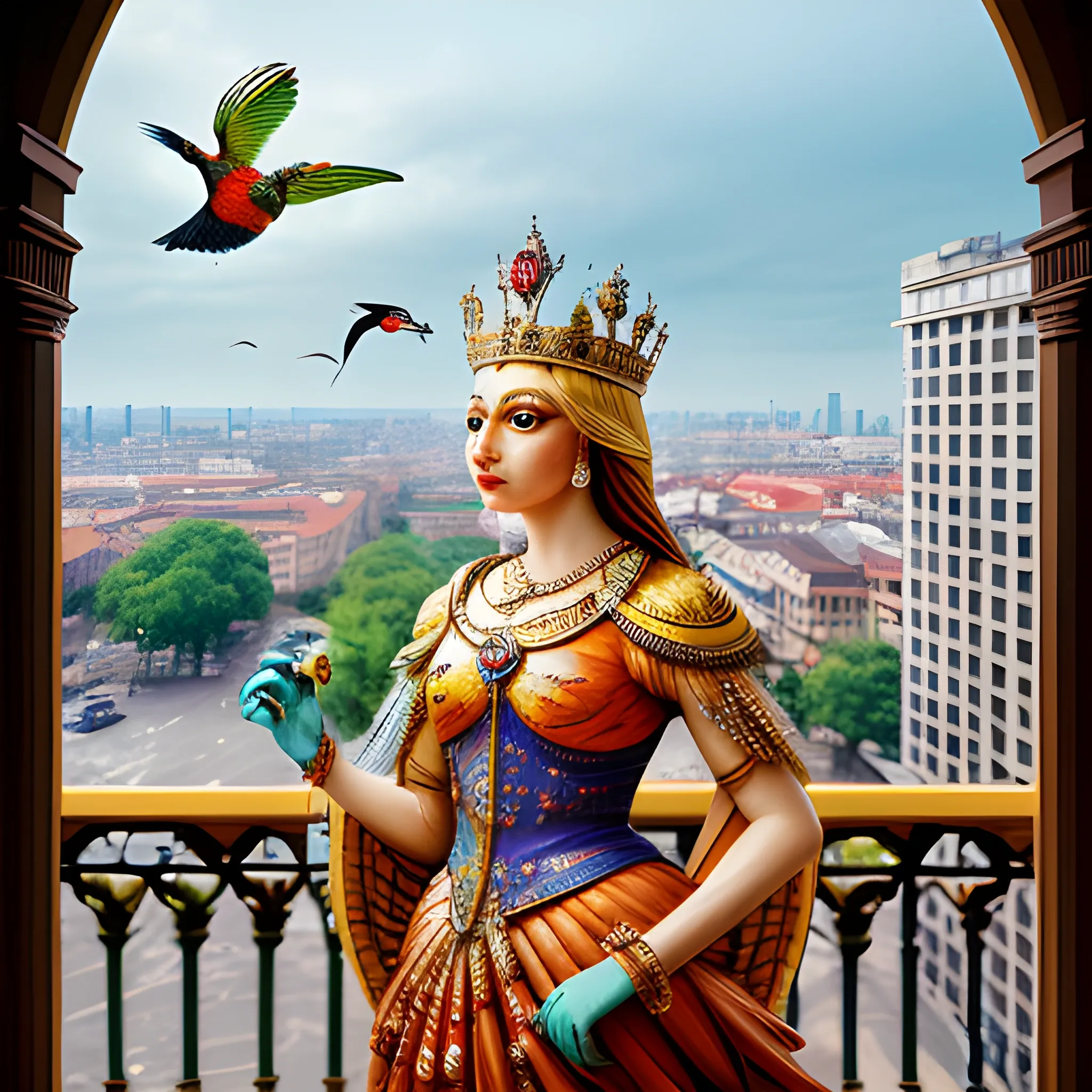 (((bird))), (queen), ((watching over a large precession)), view ...